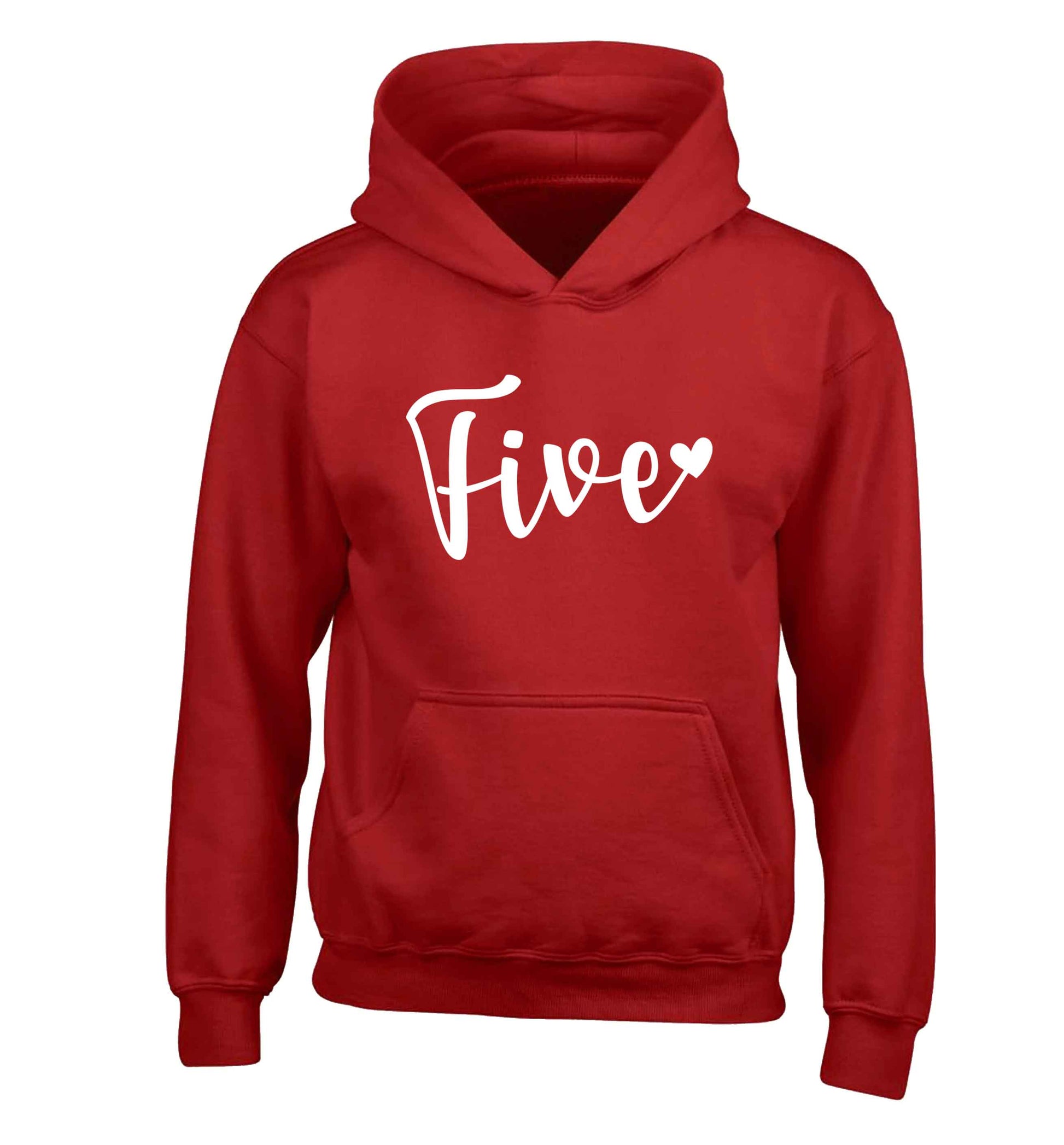 Five and heart children's red hoodie 12-13 Years
