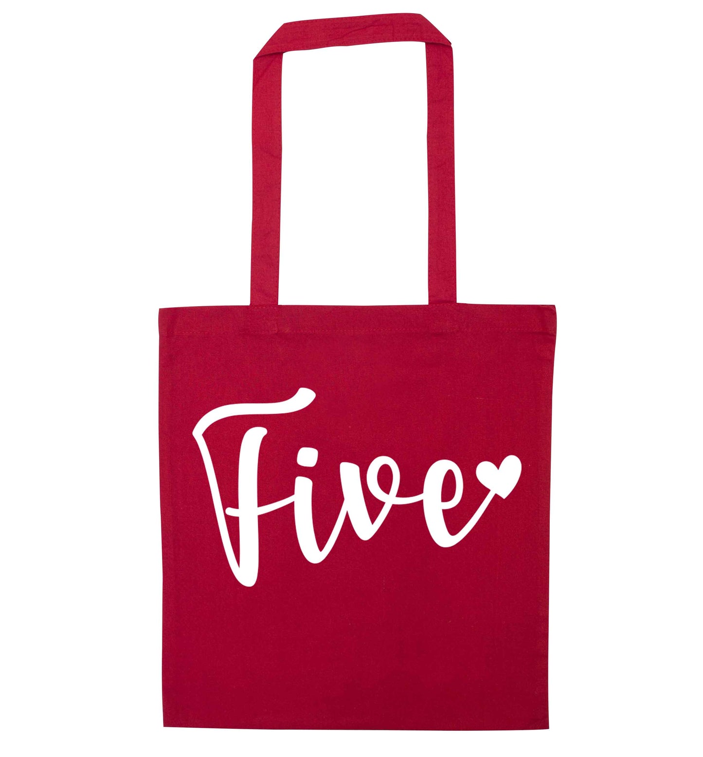 Five and heart red tote bag
