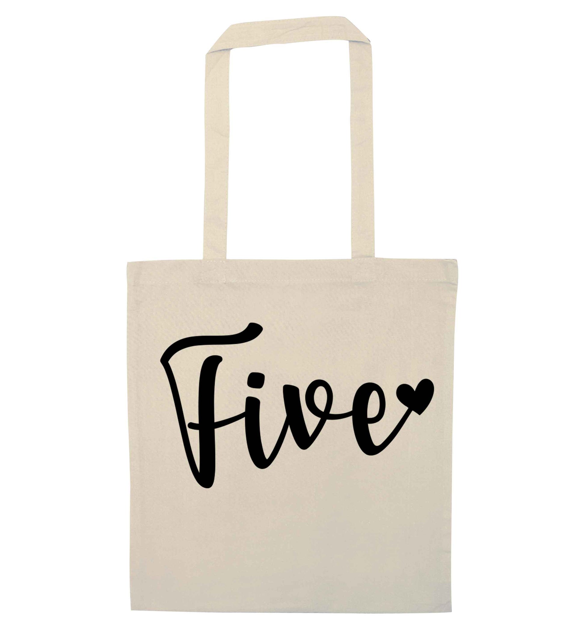 Five and heart natural tote bag