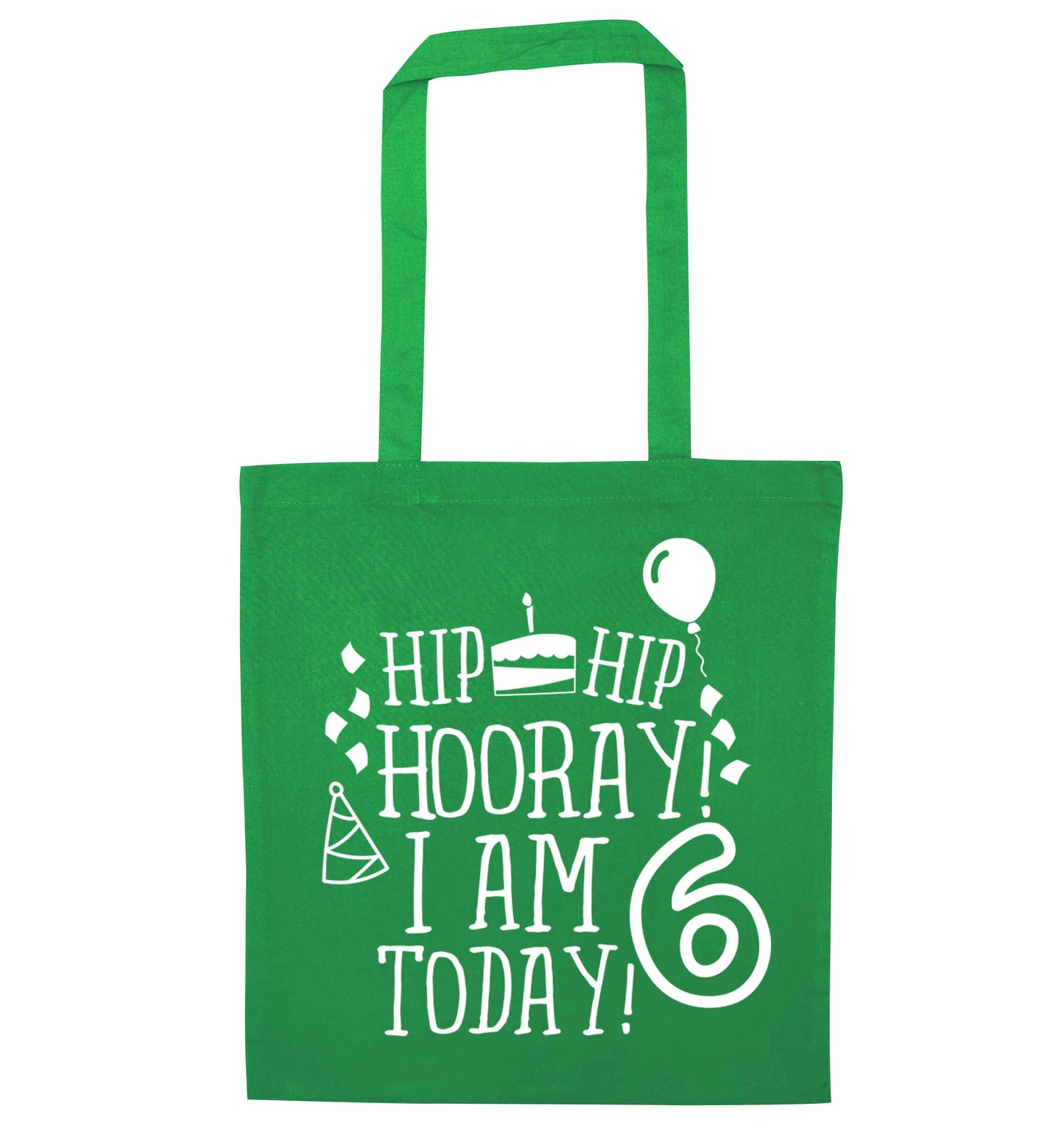Hip hip hooray I am six today! green tote bag