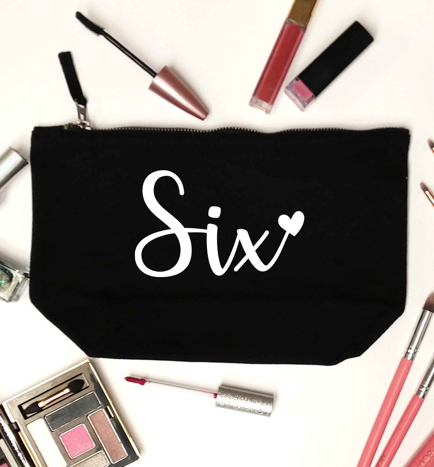 Six and heart! black makeup bag