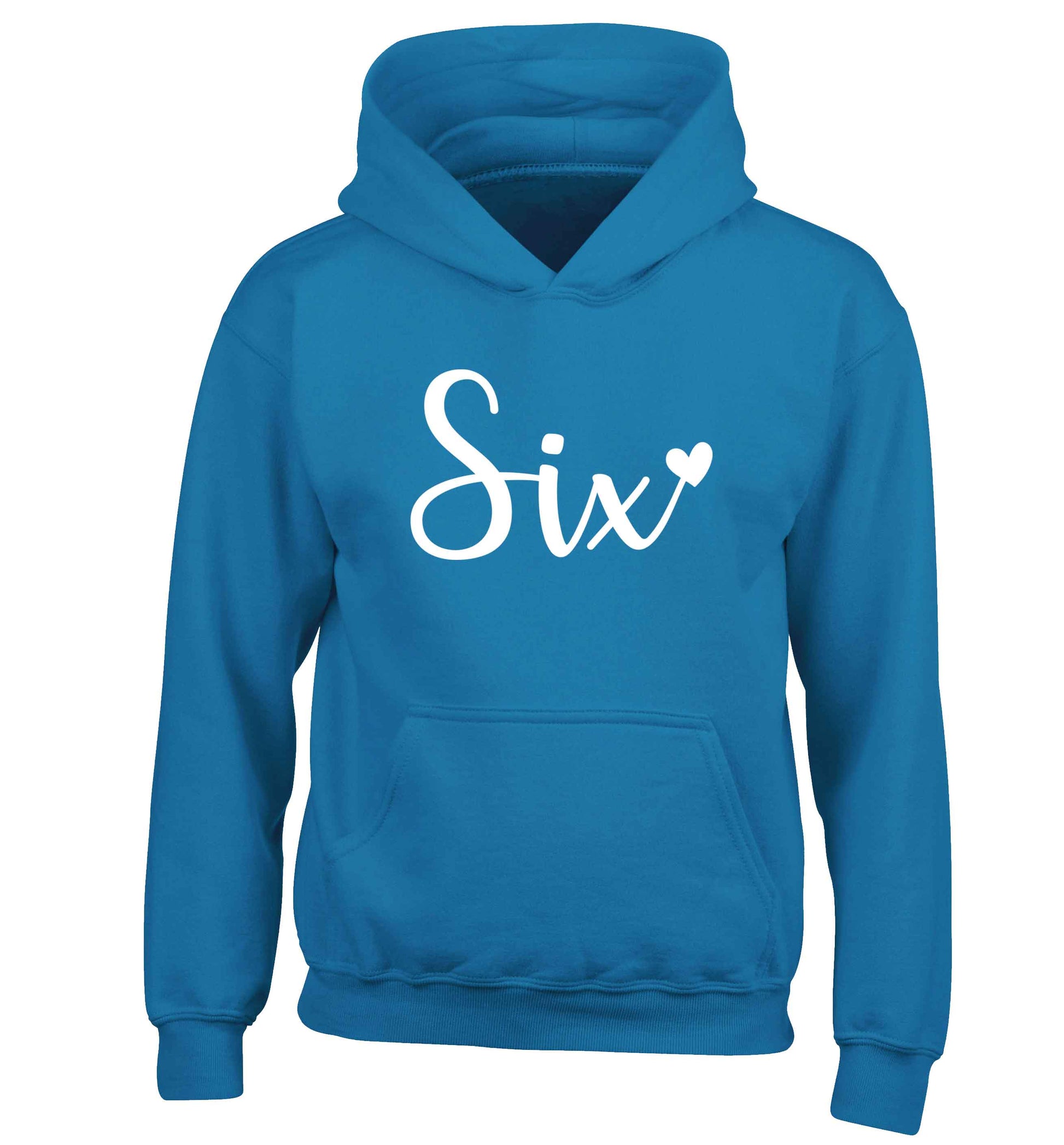 Six and heart! children's blue hoodie 12-13 Years