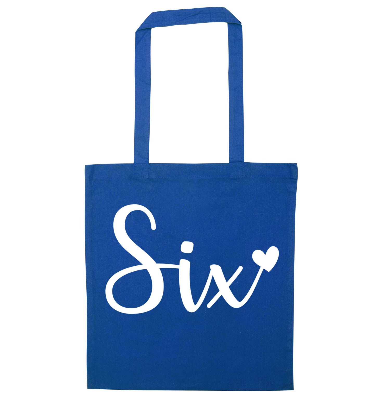Six and heart! blue tote bag