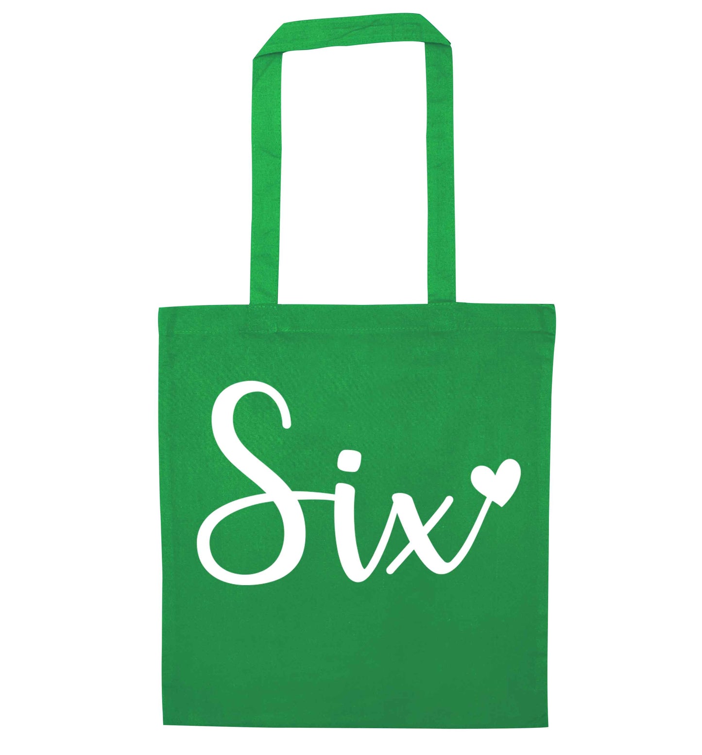 Six and heart! green tote bag