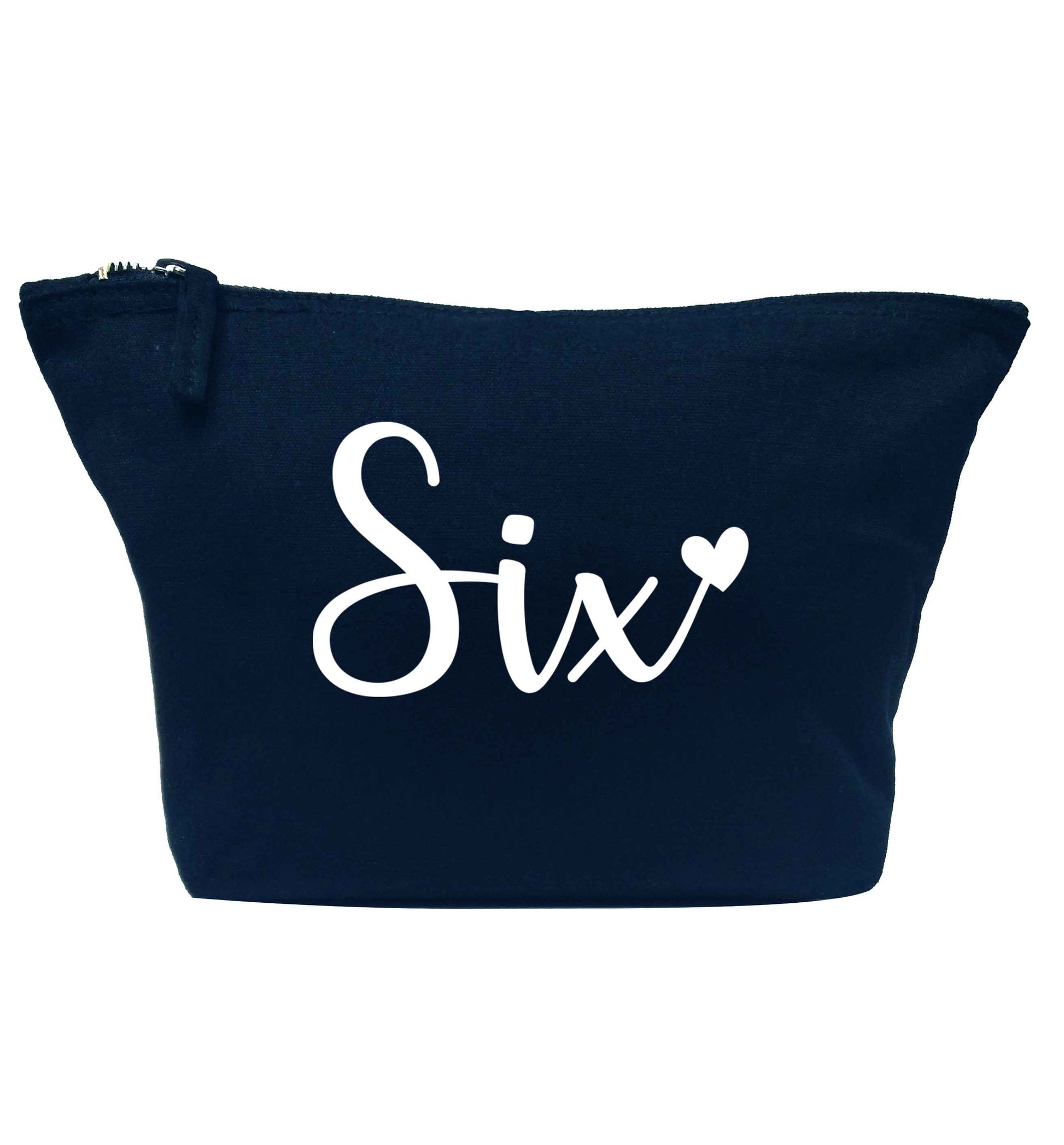 Six and heart! navy makeup bag
