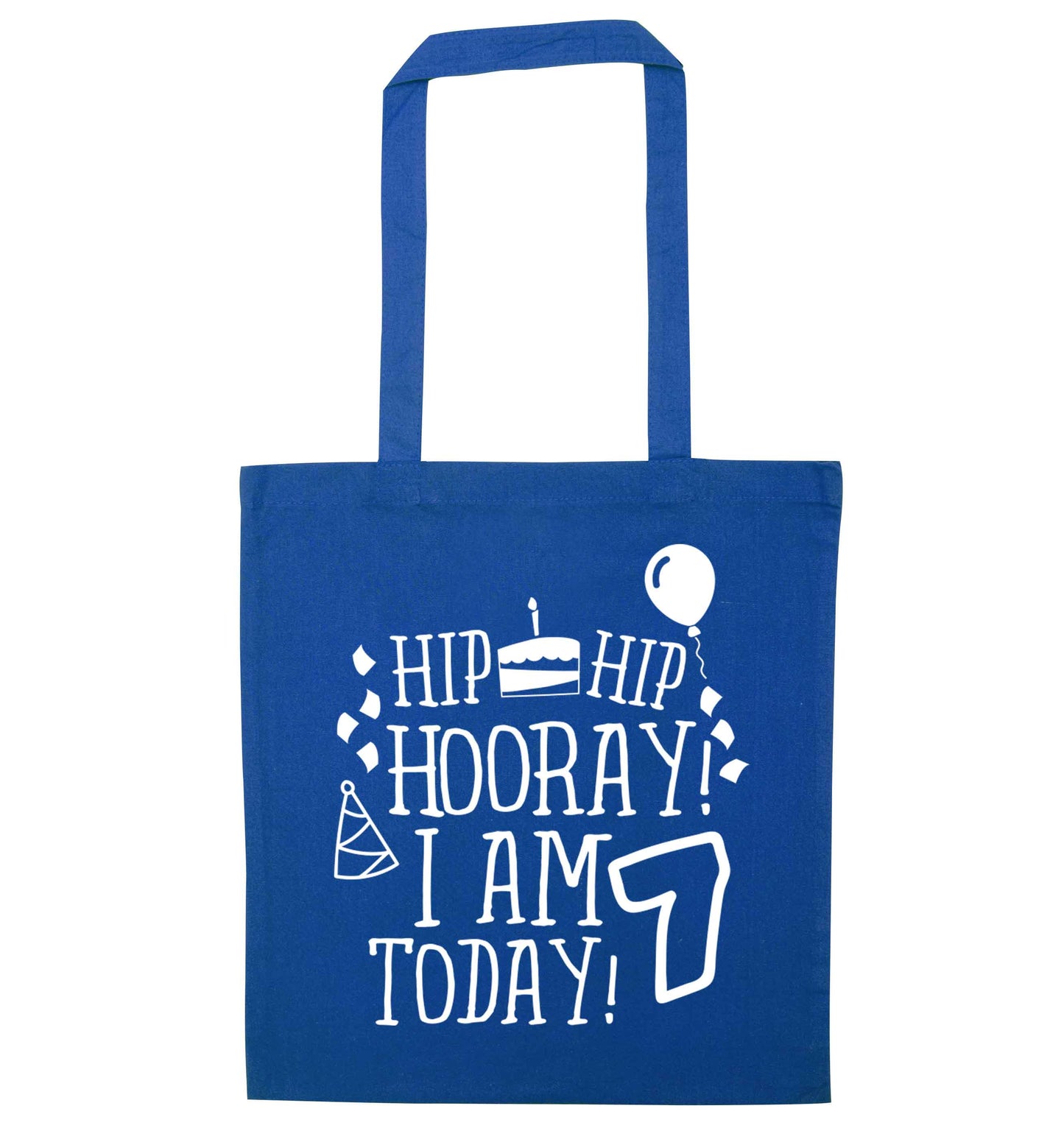 Hip hip I am seven today! blue tote bag