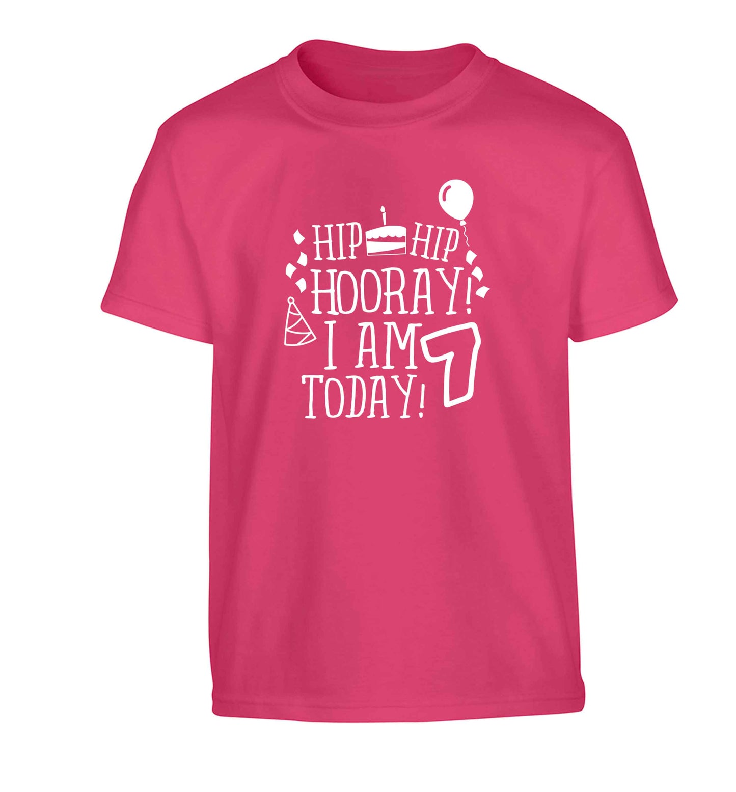 Hip hip I am seven today! Children's pink Tshirt 12-13 Years