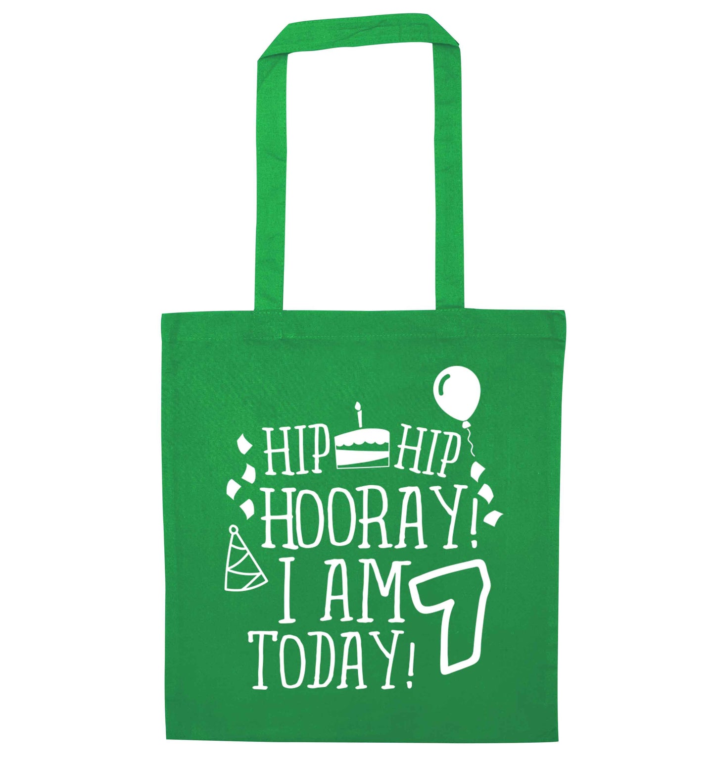 Hip hip I am seven today! green tote bag