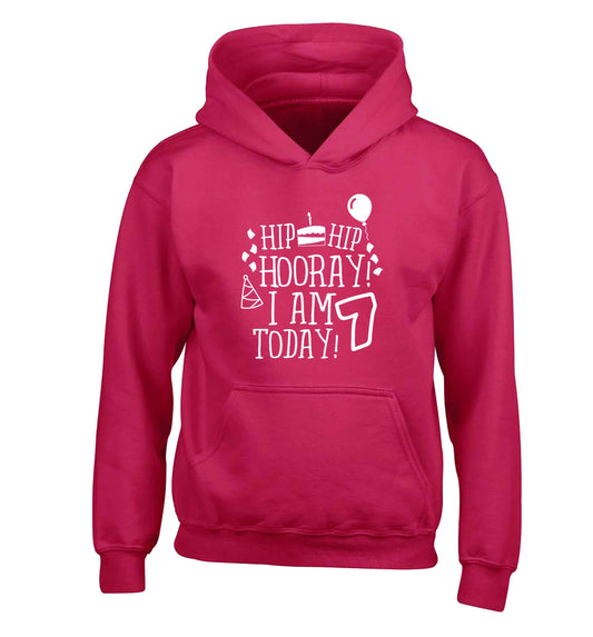Hip hip I am seven today! children's pink hoodie 12-13 Years