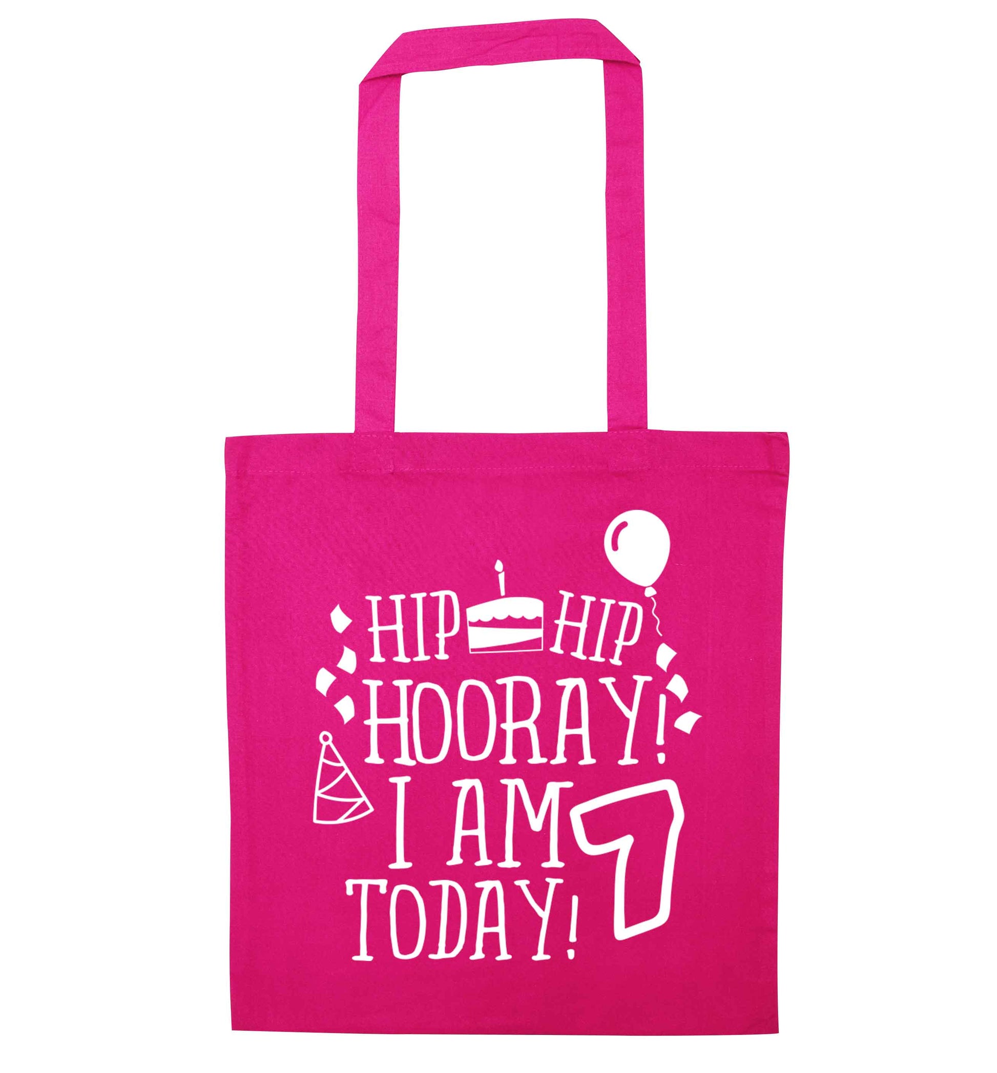 Hip hip I am seven today! pink tote bag