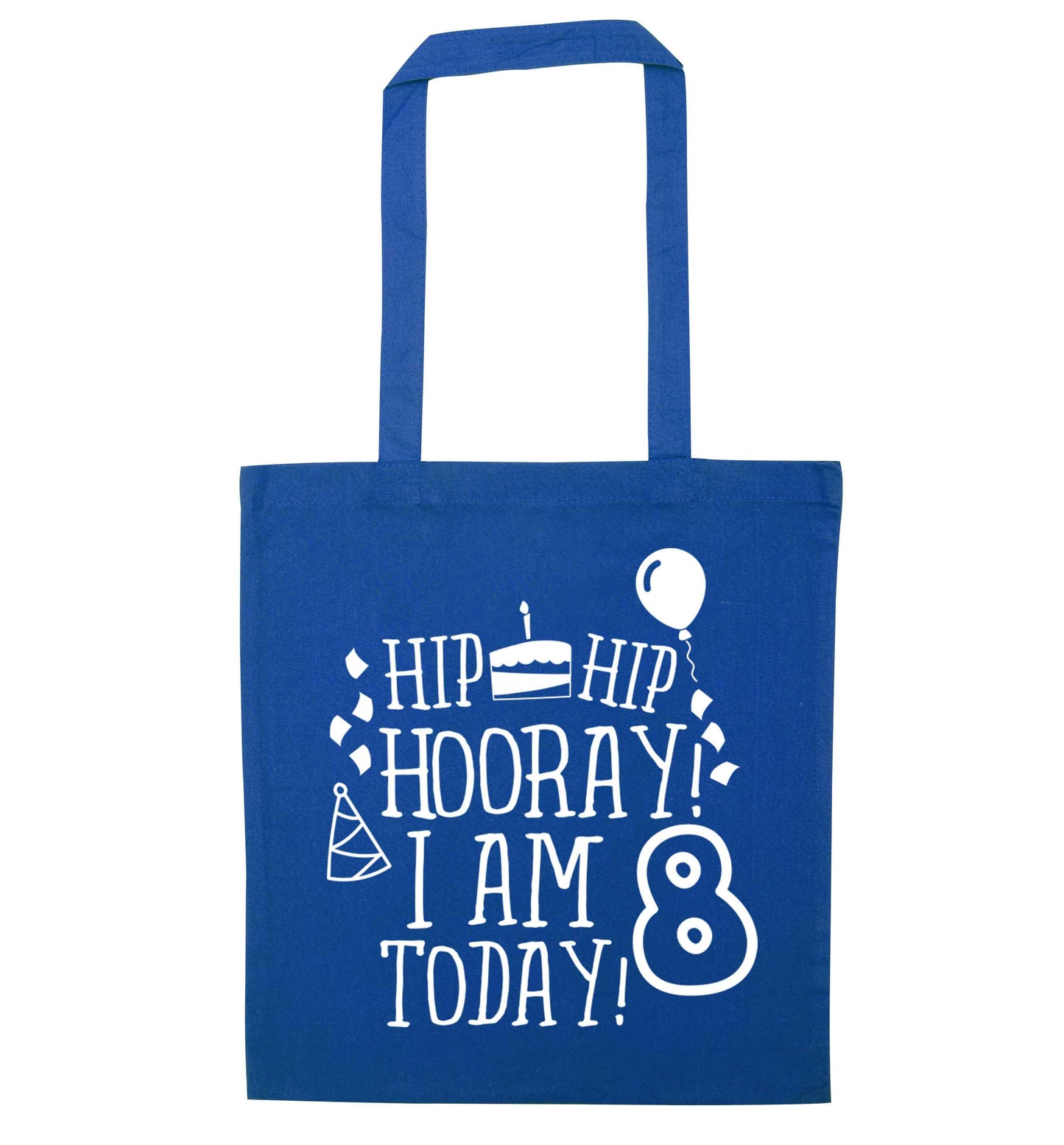 Hip hip hooray I am 8 today! blue tote bag