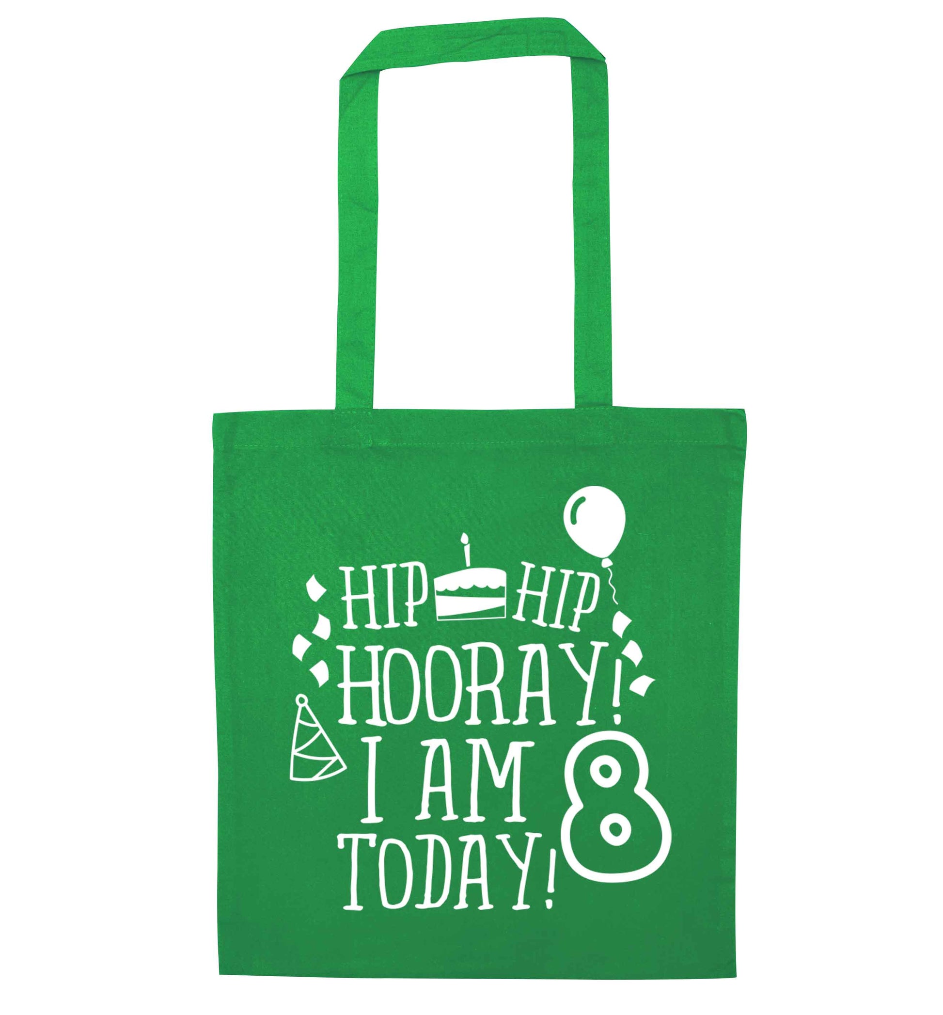 Hip hip hooray I am 8 today! green tote bag