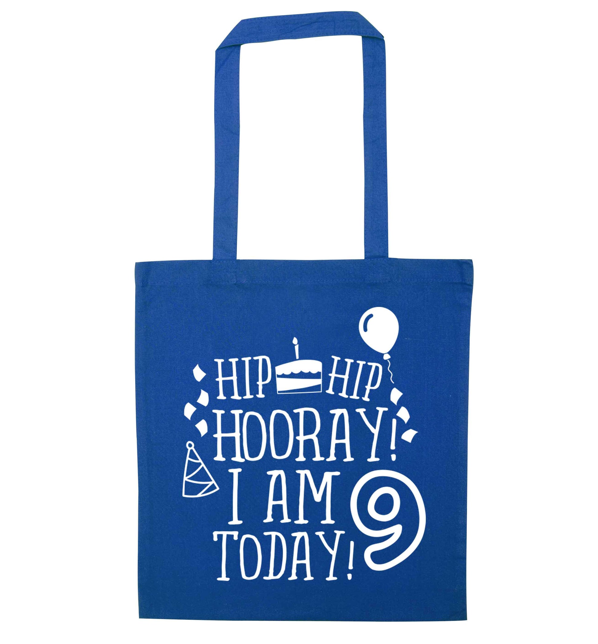 Hip hip hooray I am 9 today! blue tote bag