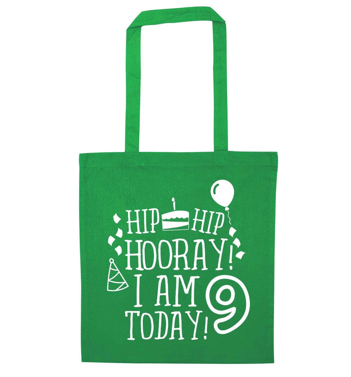 Hip hip hooray I am 9 today! green tote bag