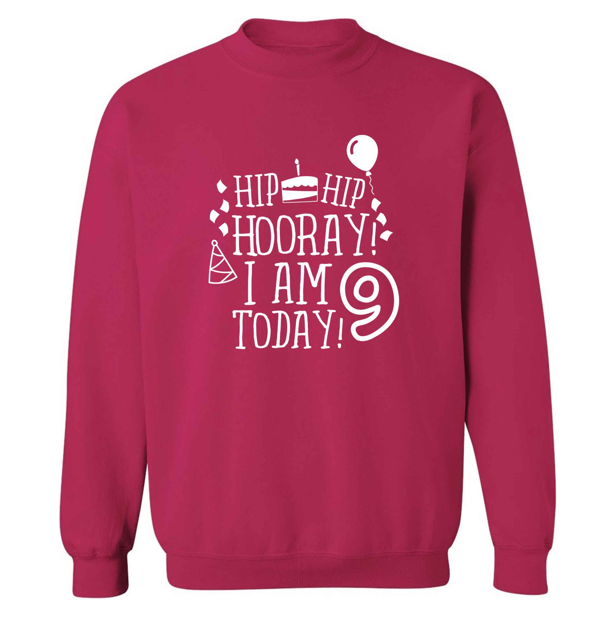 Hip hip hooray I am 9 today! adult's unisex pink sweater 2XL