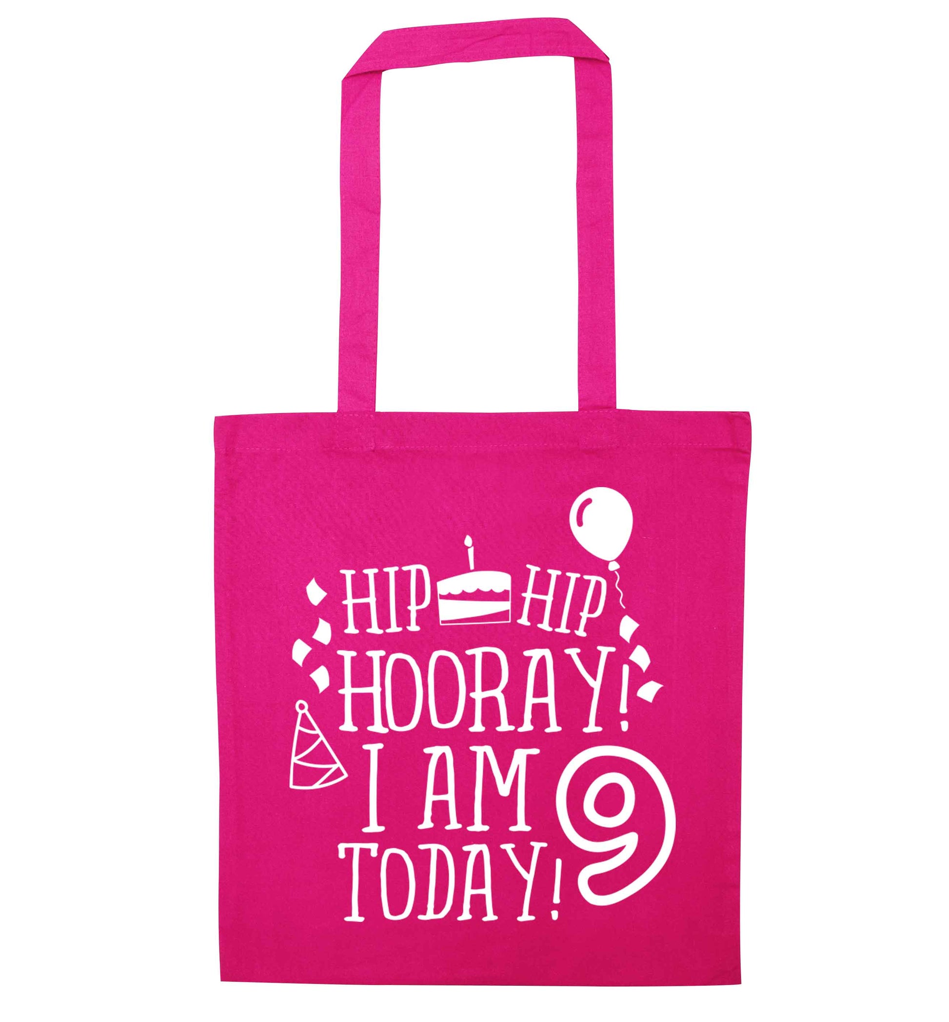 Hip hip hooray I am 9 today! pink tote bag