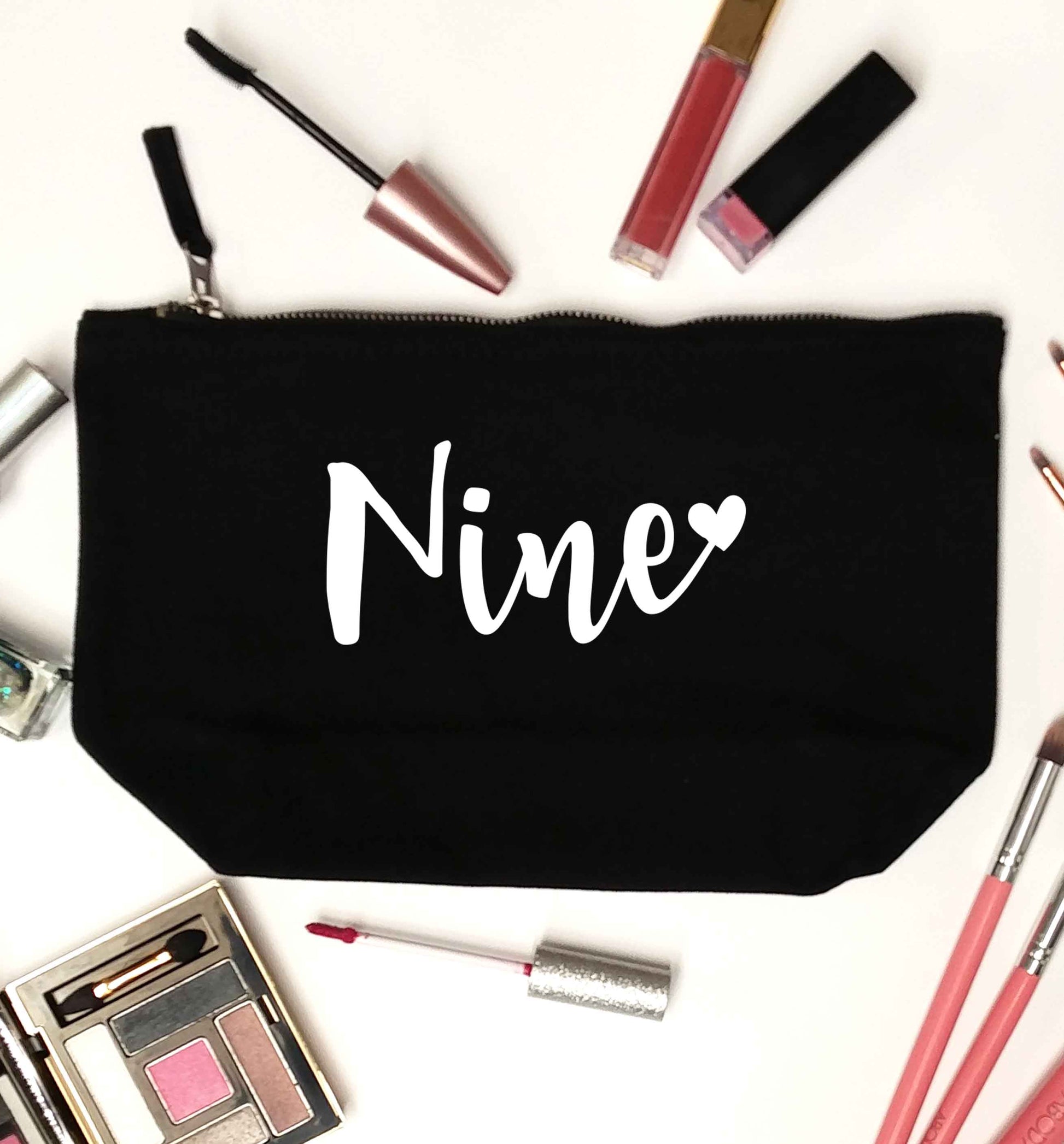 Nine and heart black makeup bag