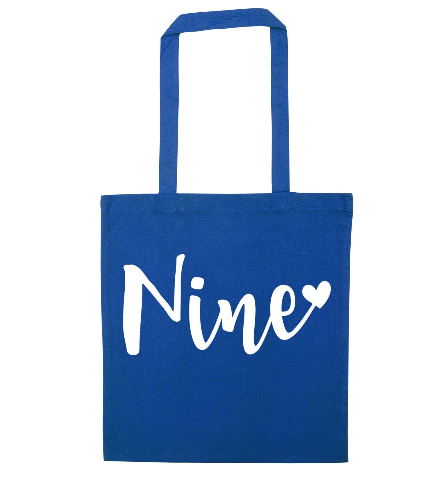 Nine and heart blue tote bag