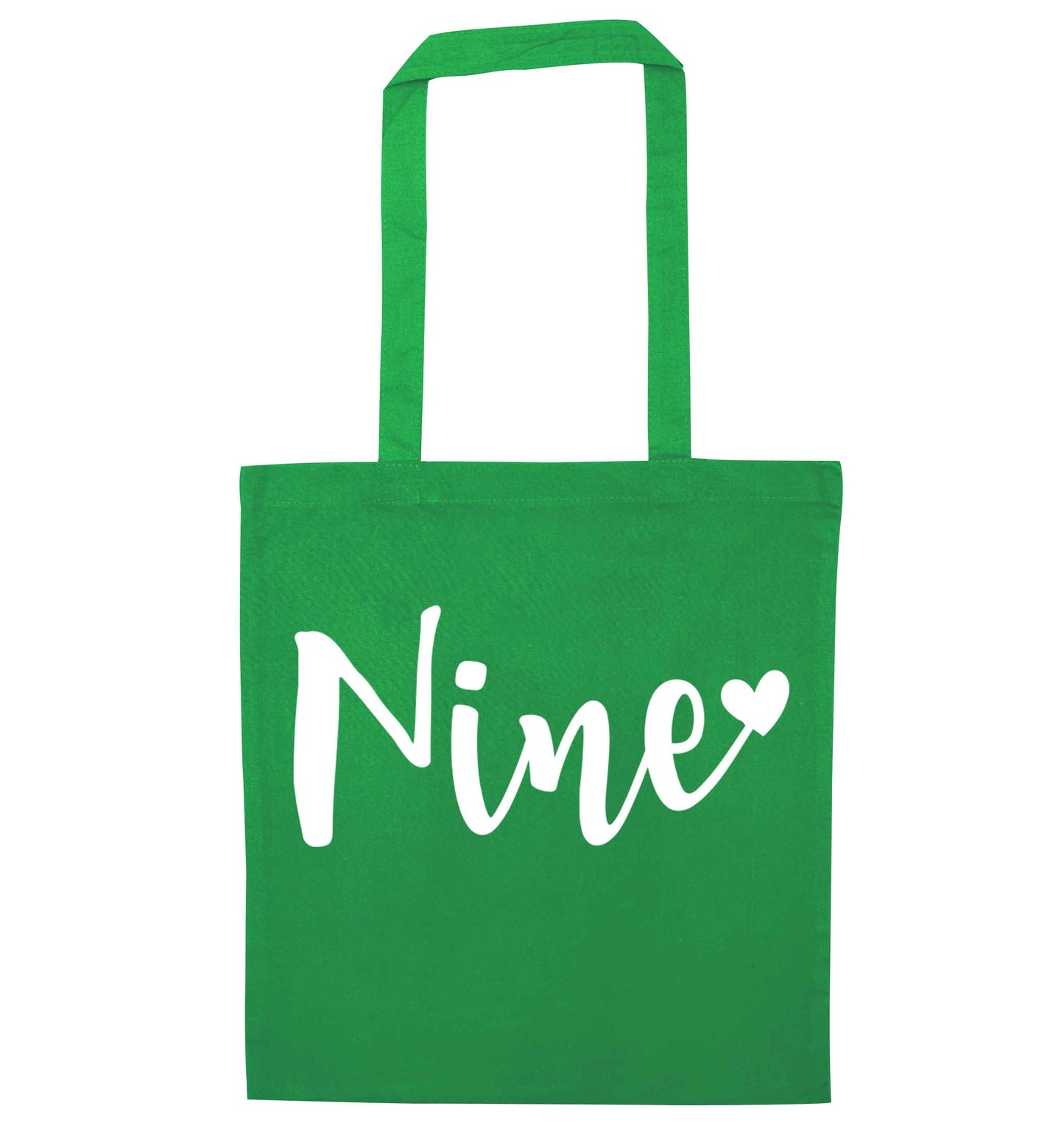 Nine and heart green tote bag