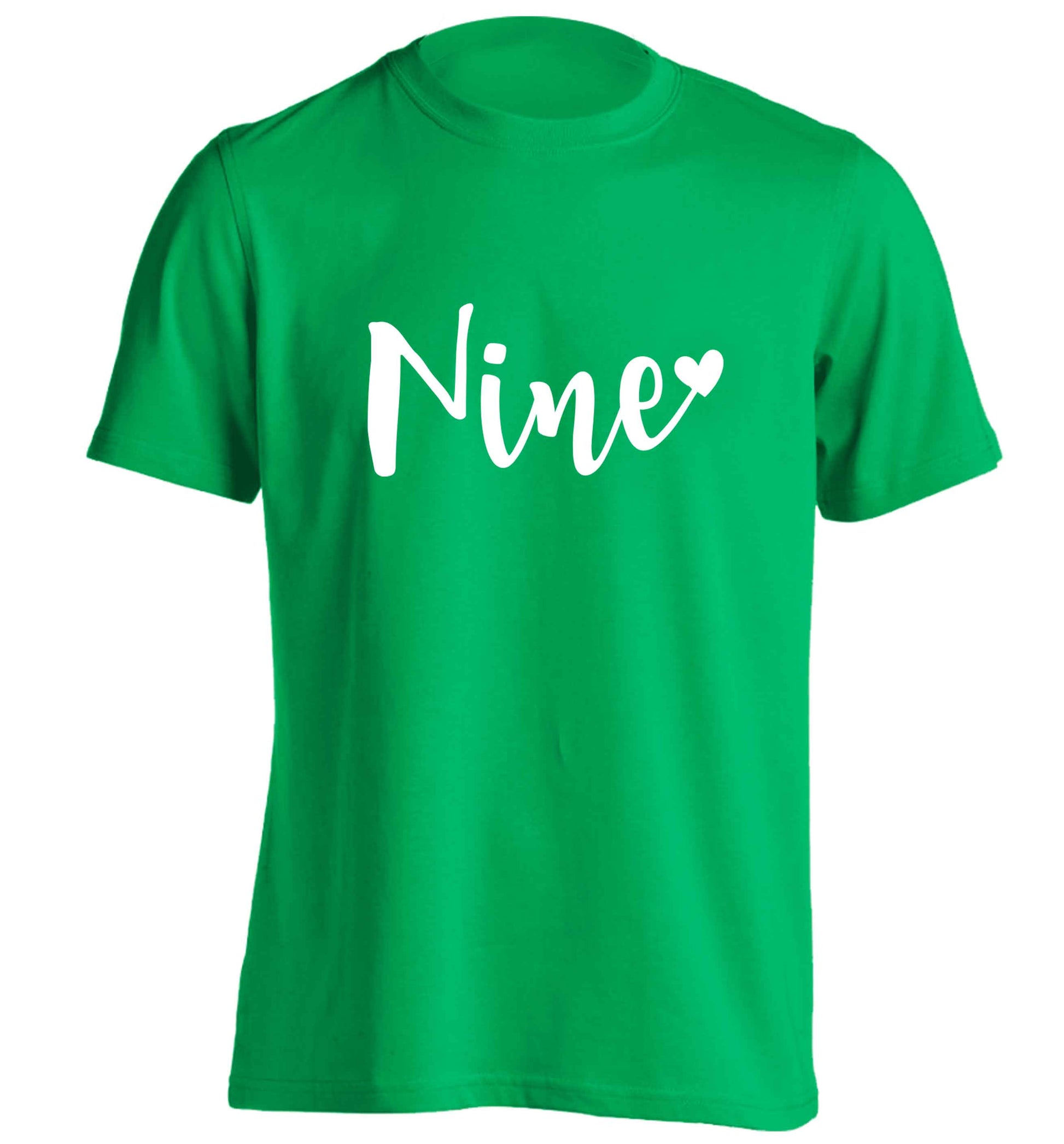 Nine and heart adults unisex green Tshirt 2XL