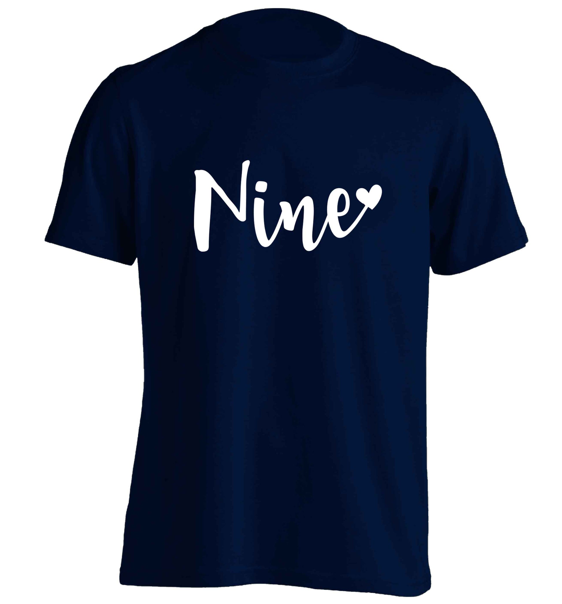Nine and heart adults unisex navy Tshirt 2XL