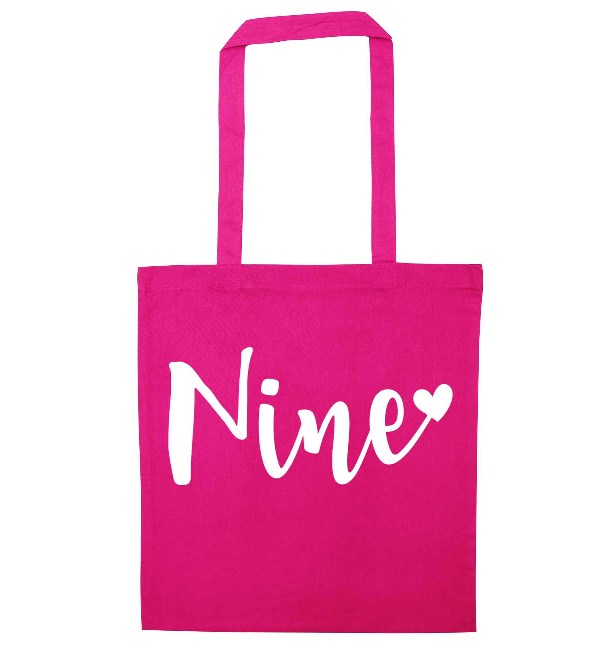 Nine and heart pink tote bag