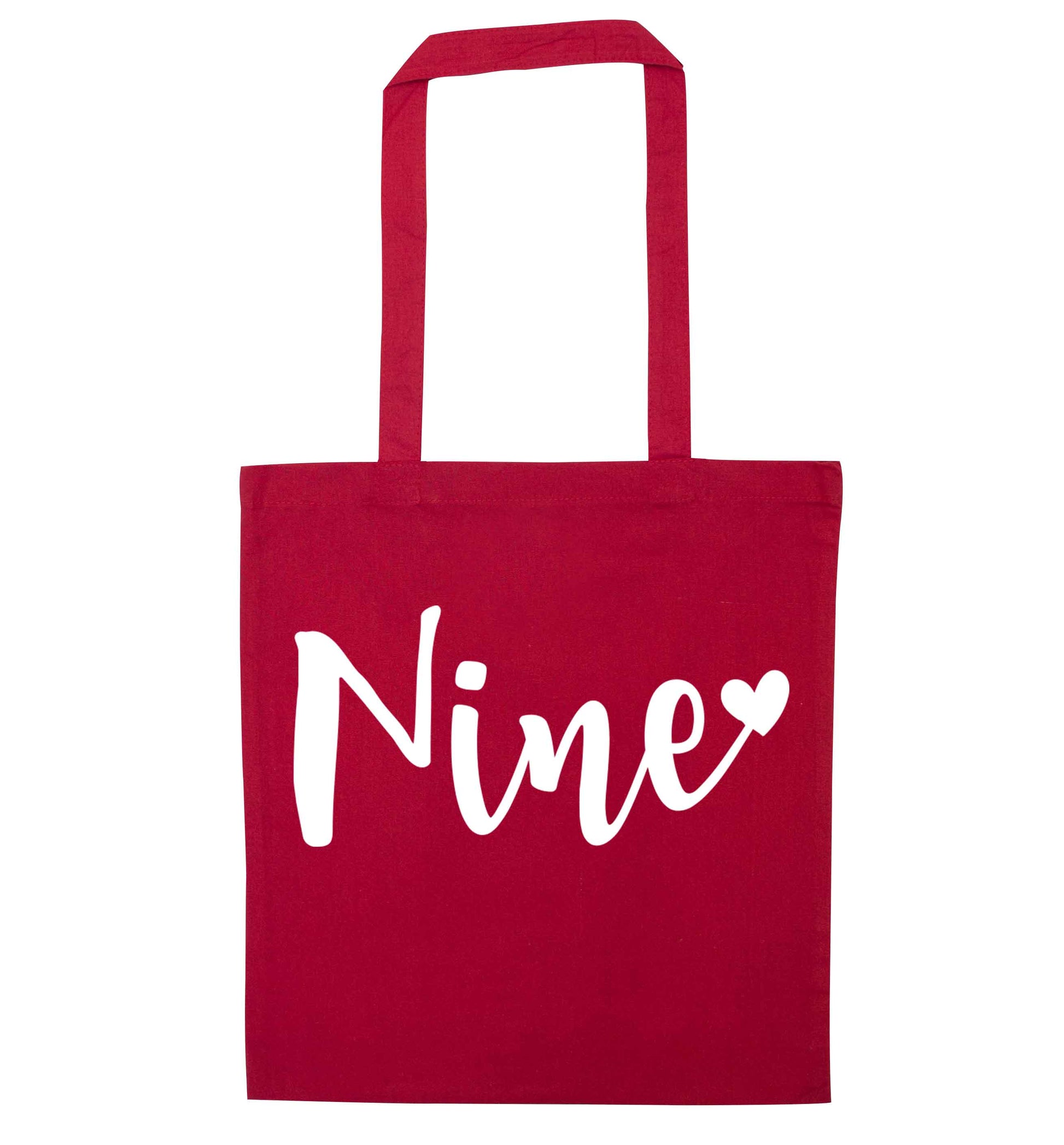 Nine and heart red tote bag
