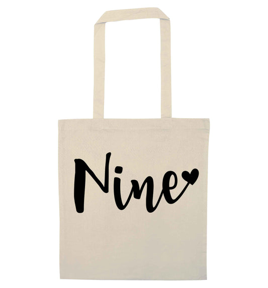 Nine and heart natural tote bag