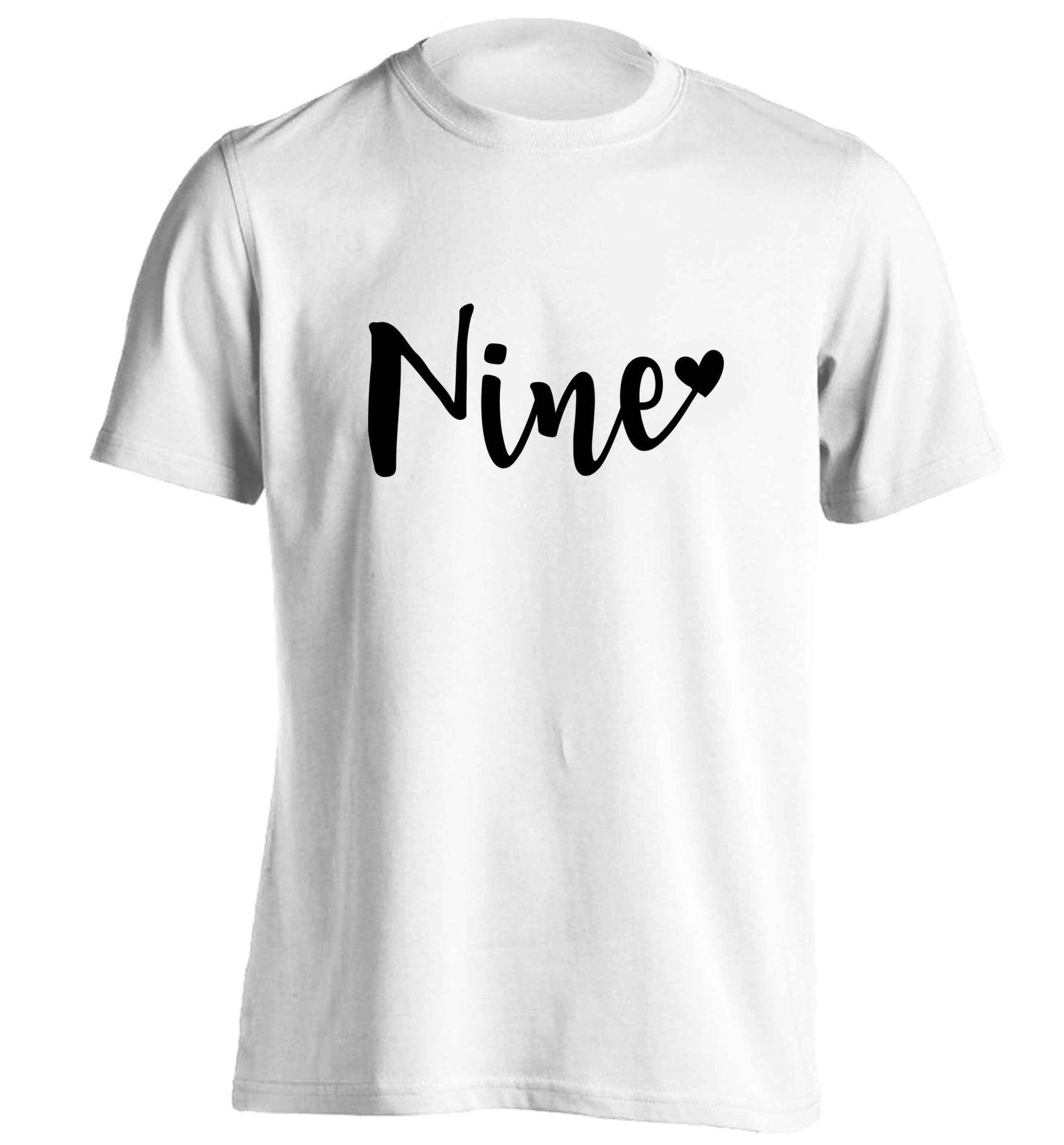 Nine and heart adults unisex white Tshirt 2XL