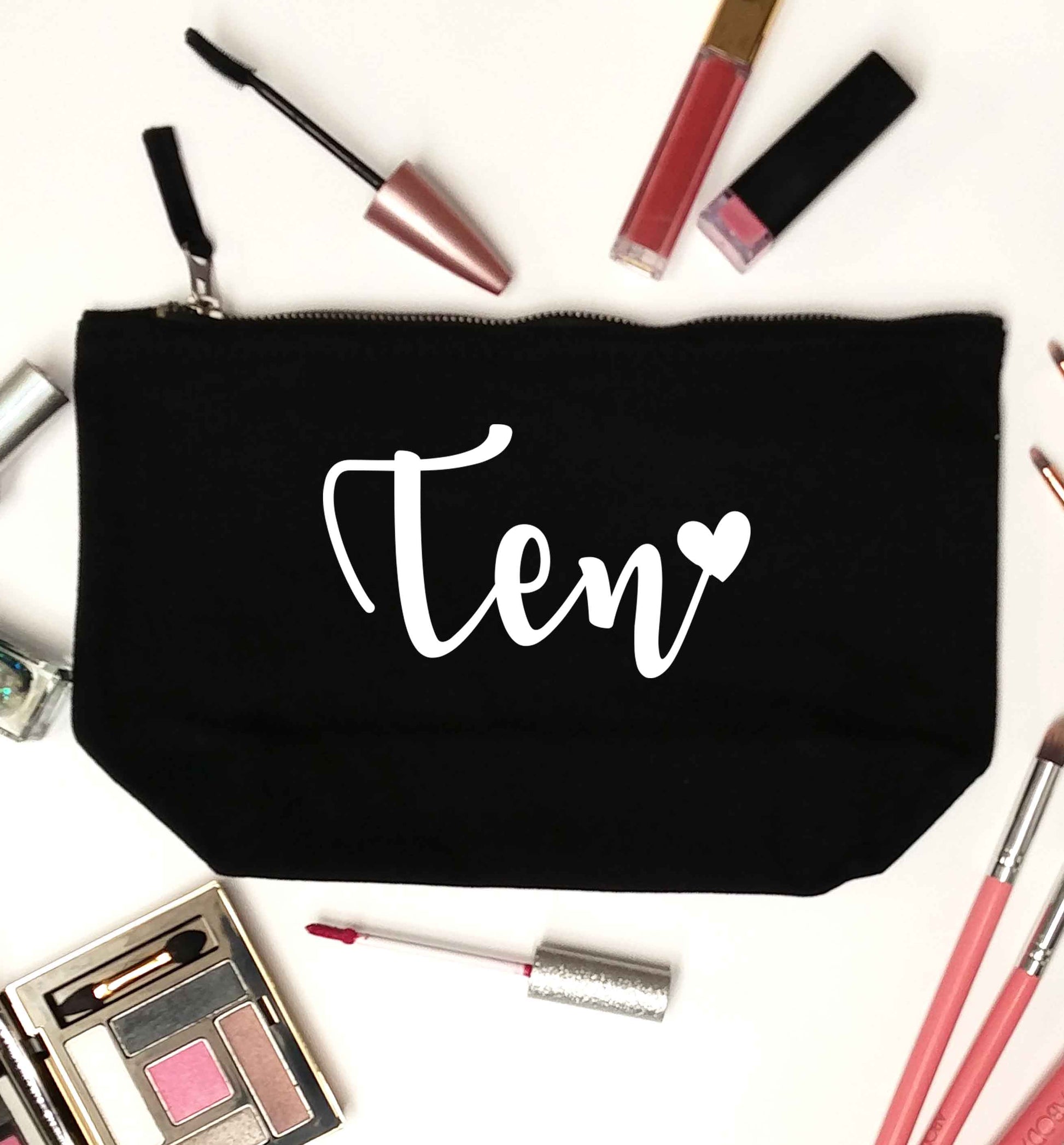 Ten and heart black makeup bag