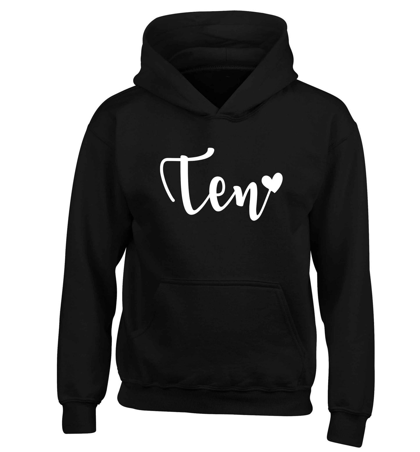 Ten and heart children's black hoodie 12-13 Years