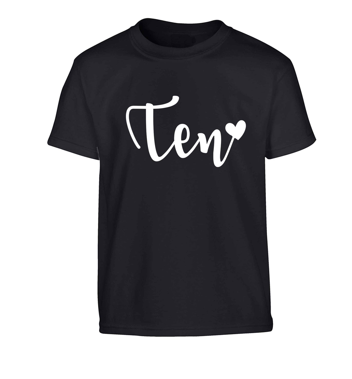 Ten and heart Children's black Tshirt 12-13 Years