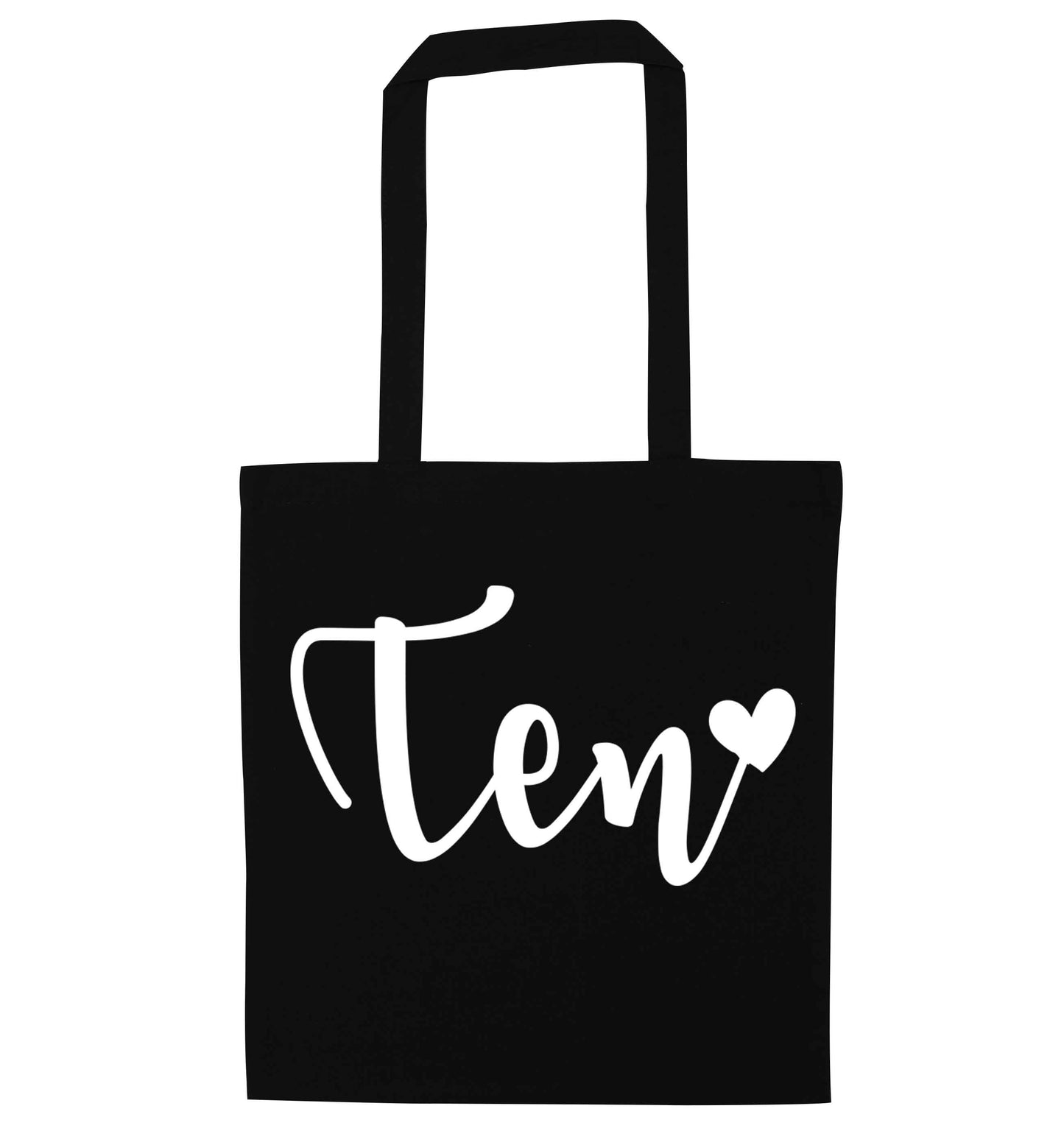 Ten and heart black tote bag