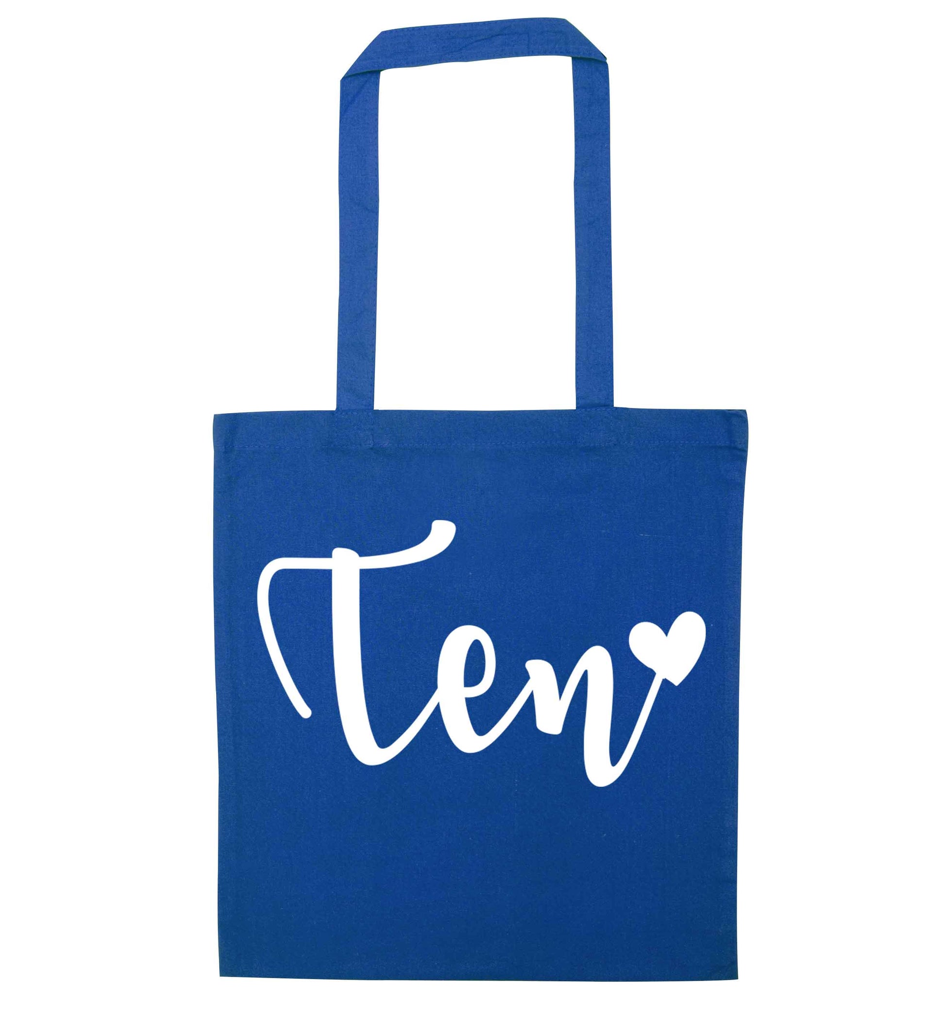 Ten and heart blue tote bag