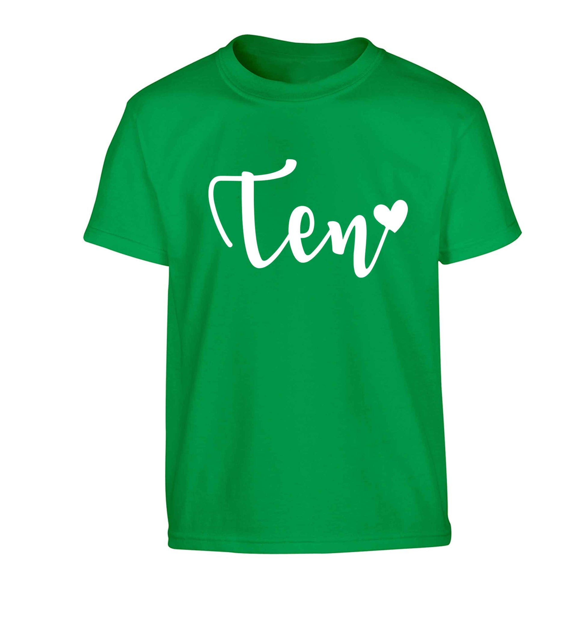 Ten and heart Children's green Tshirt 12-13 Years