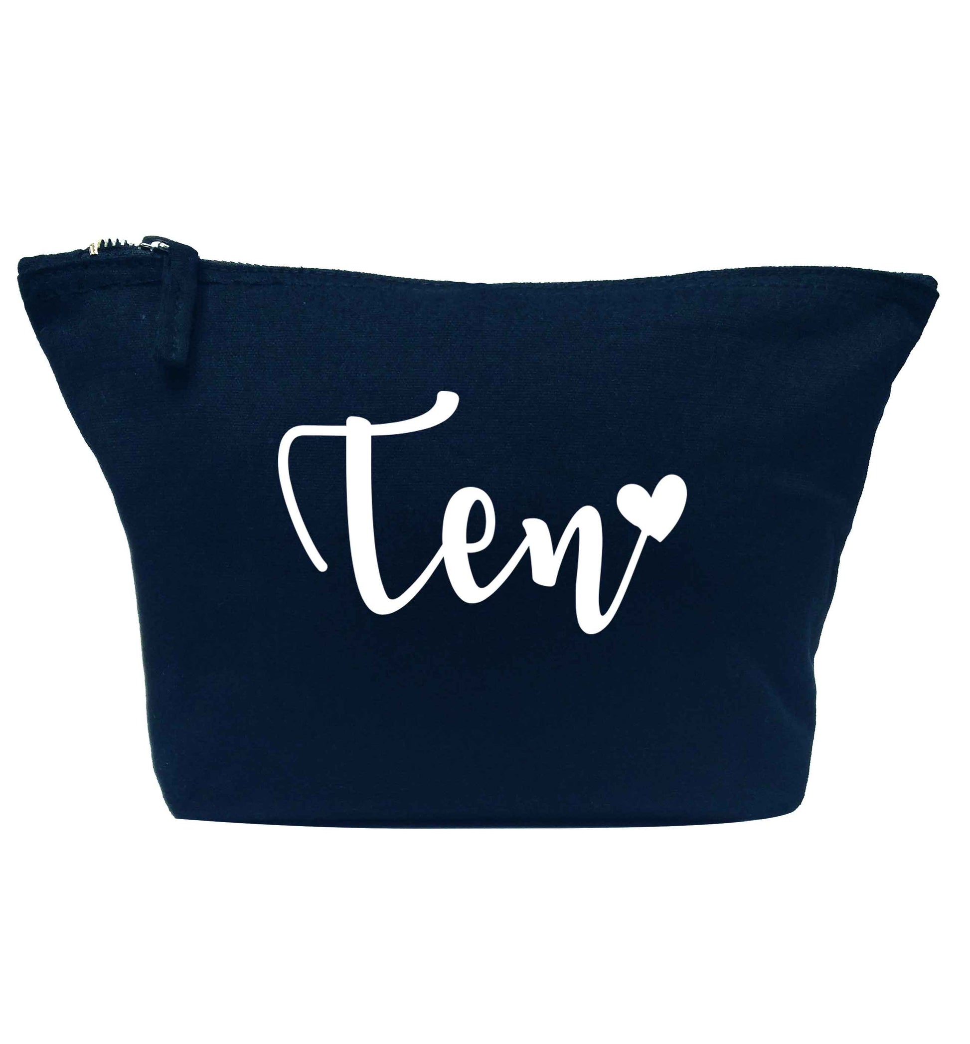 Ten and heart navy makeup bag