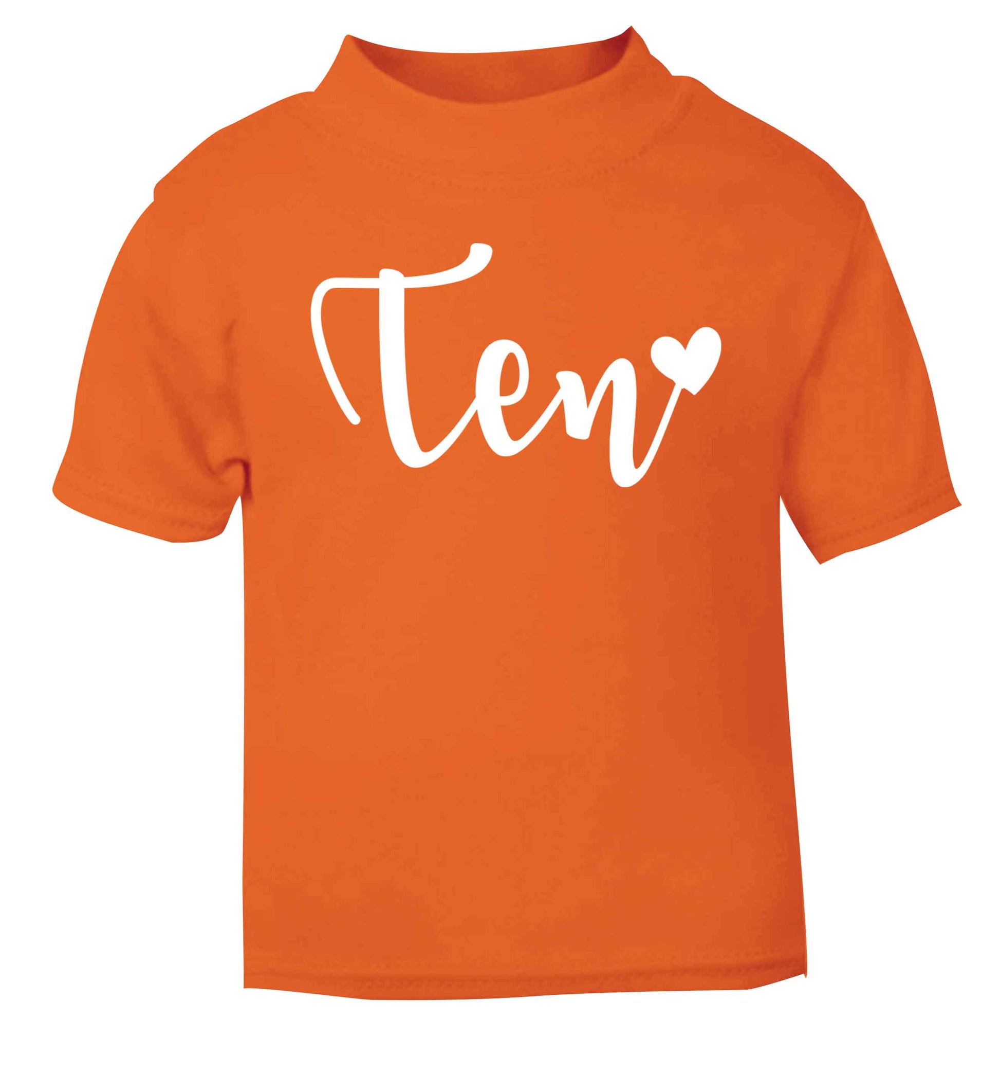 Ten and heart orange baby toddler Tshirt 2 Years