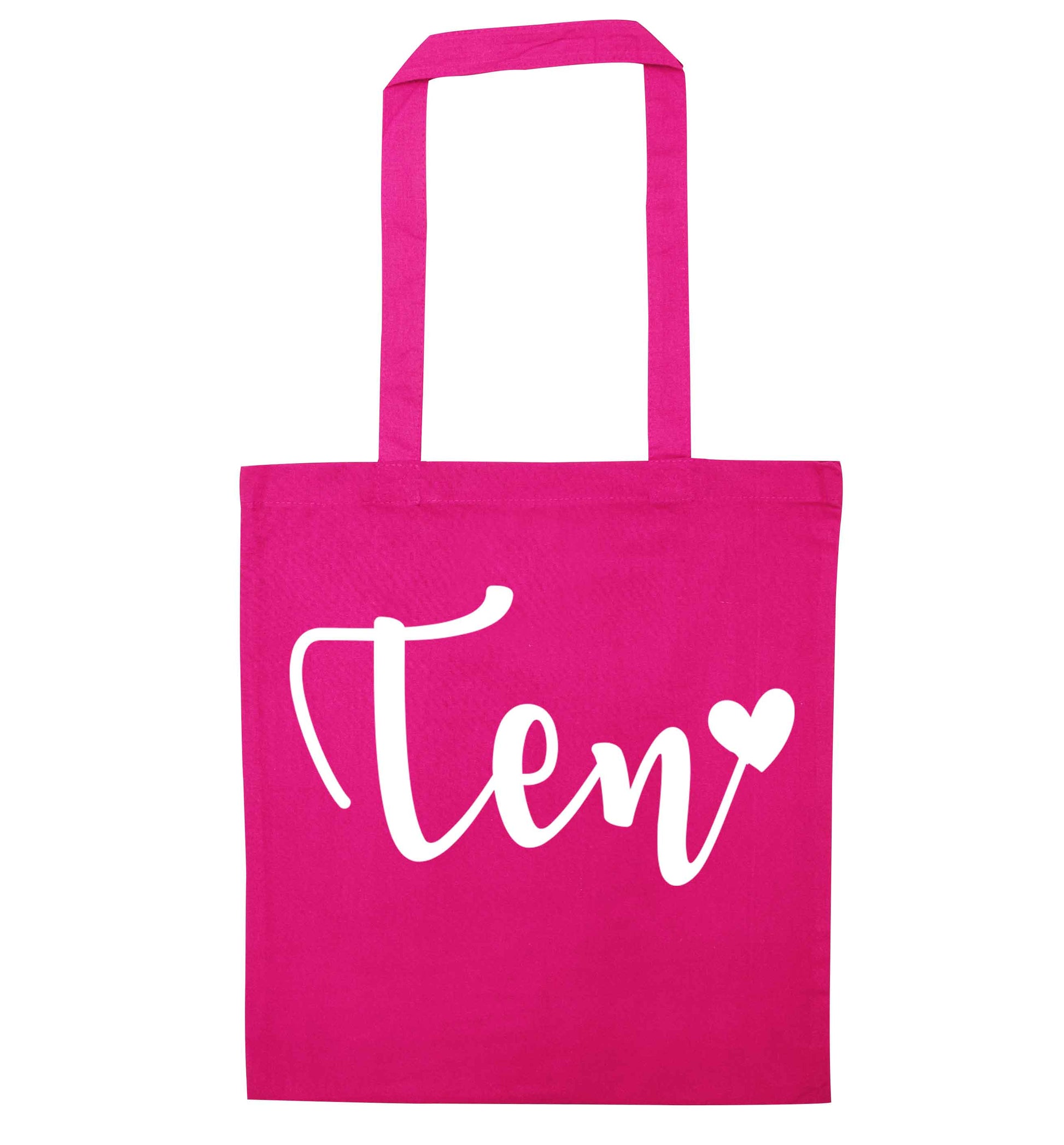 Ten and heart pink tote bag