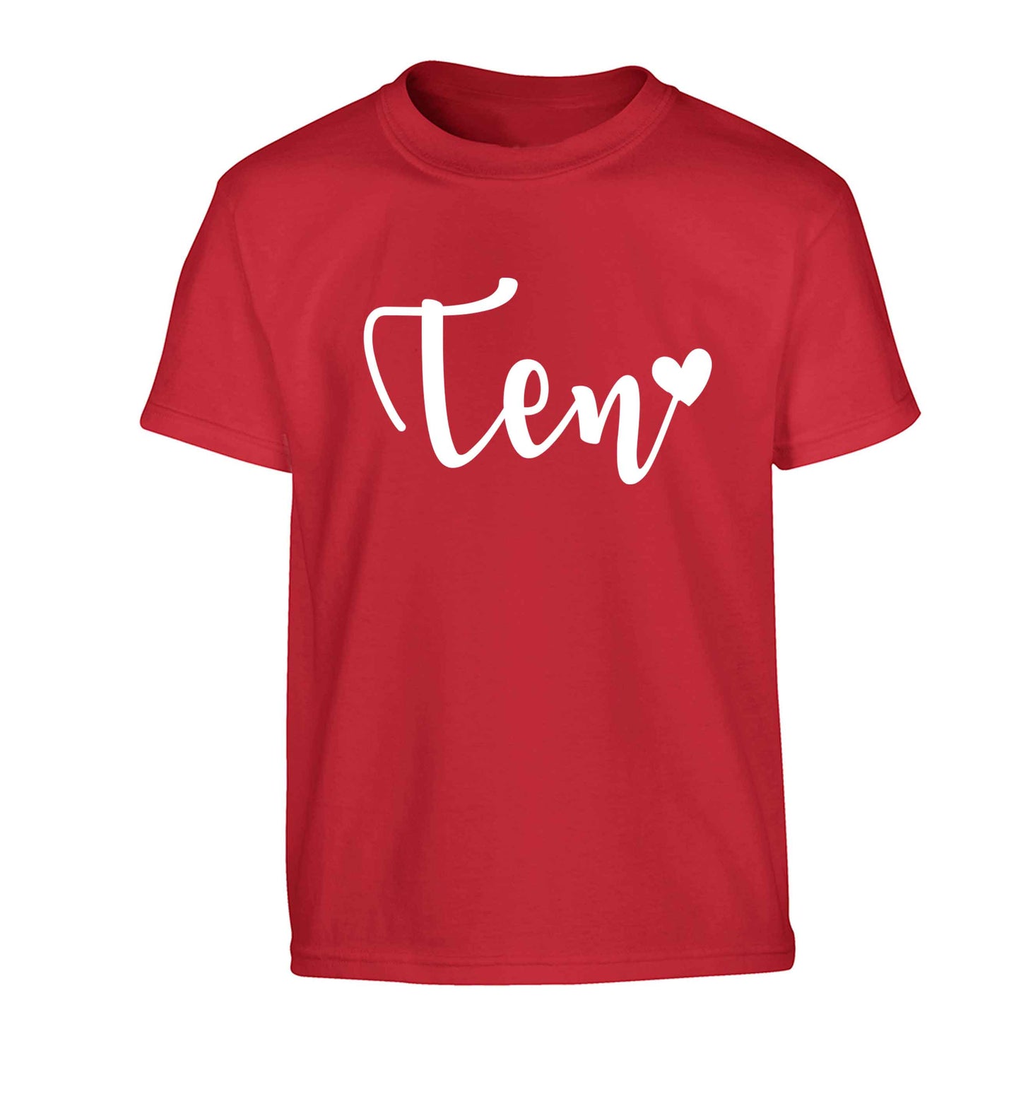 Ten and heart Children's red Tshirt 12-13 Years