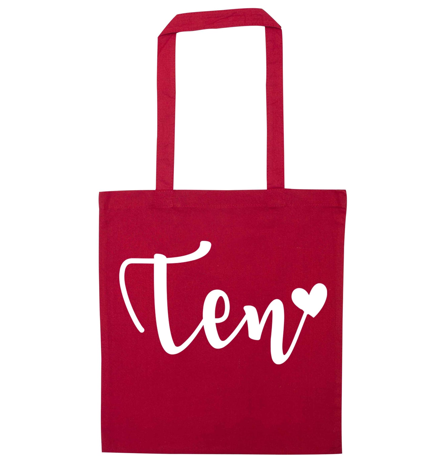 Ten and heart red tote bag