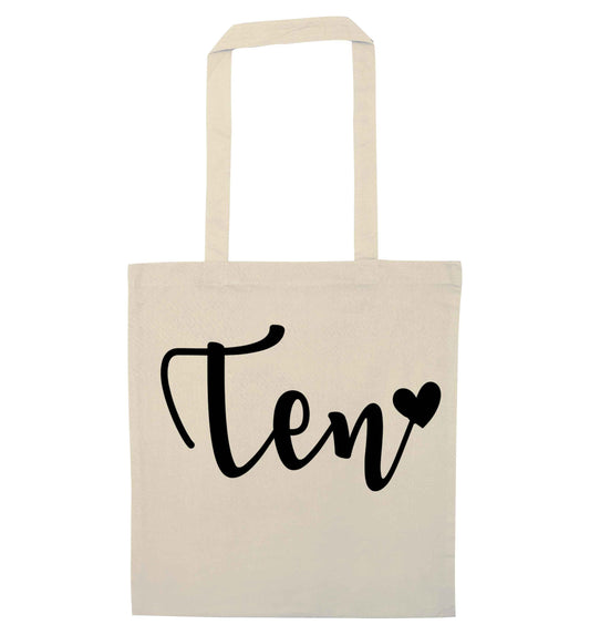 Ten and heart natural tote bag