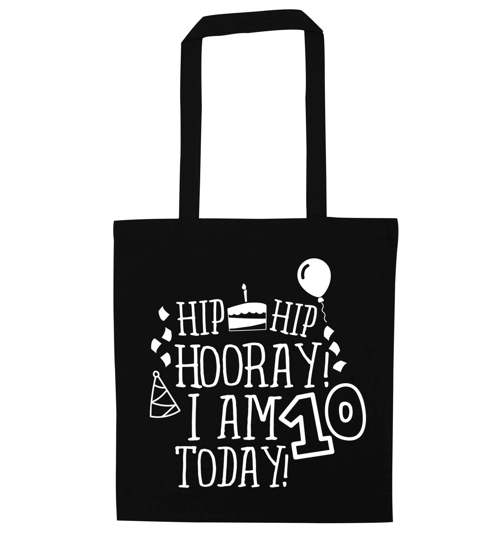 Hip hip hooray I am ten today! black tote bag