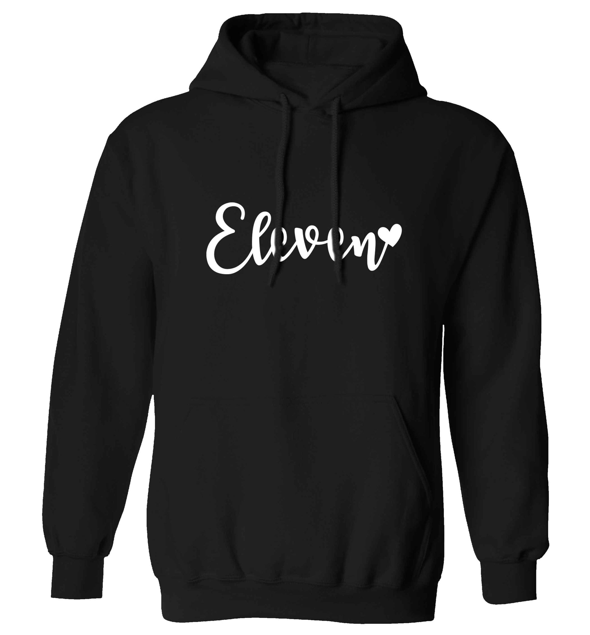 Eleven and heart! adults unisex black hoodie 2XL