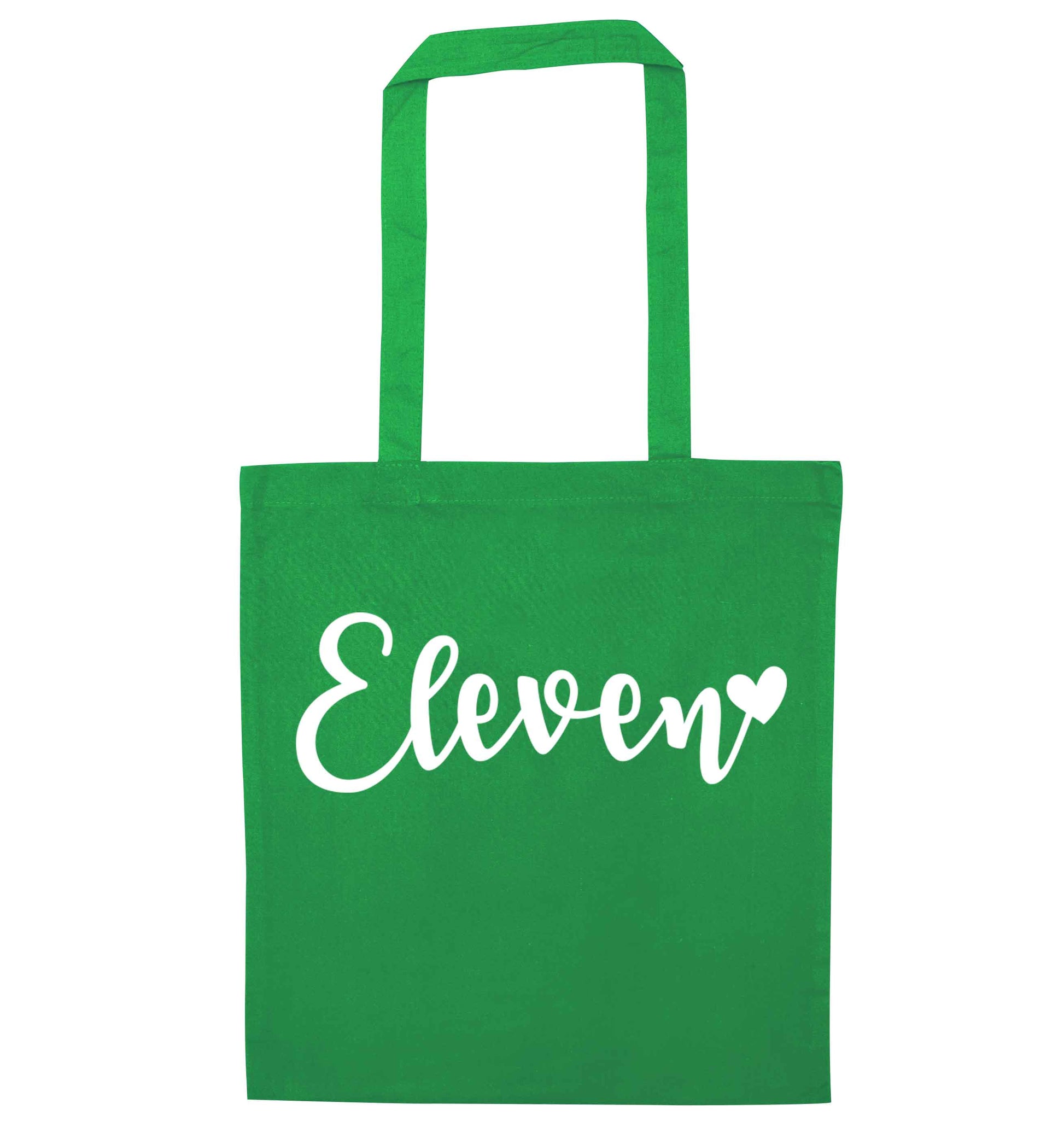 Eleven and heart! green tote bag