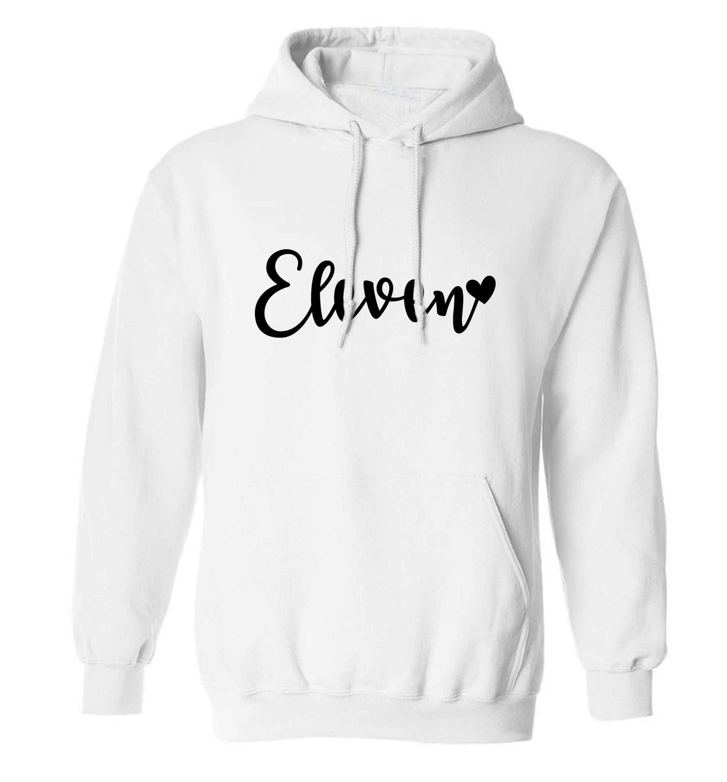 Eleven and heart! adults unisex white hoodie 2XL