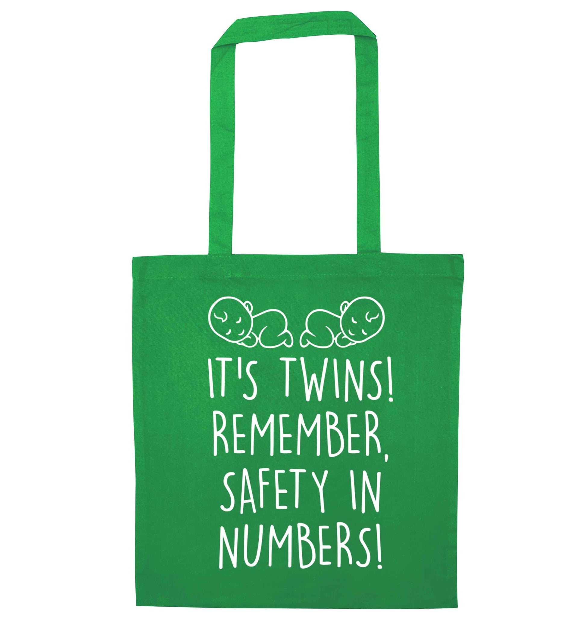 It's twins! Remember safety in numbers! green tote bag