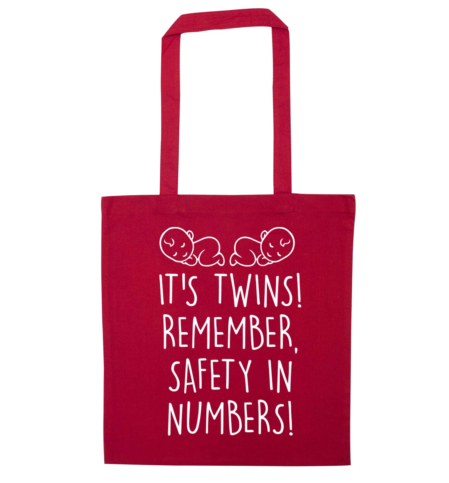 It's twins! Remember safety in numbers! red tote bag