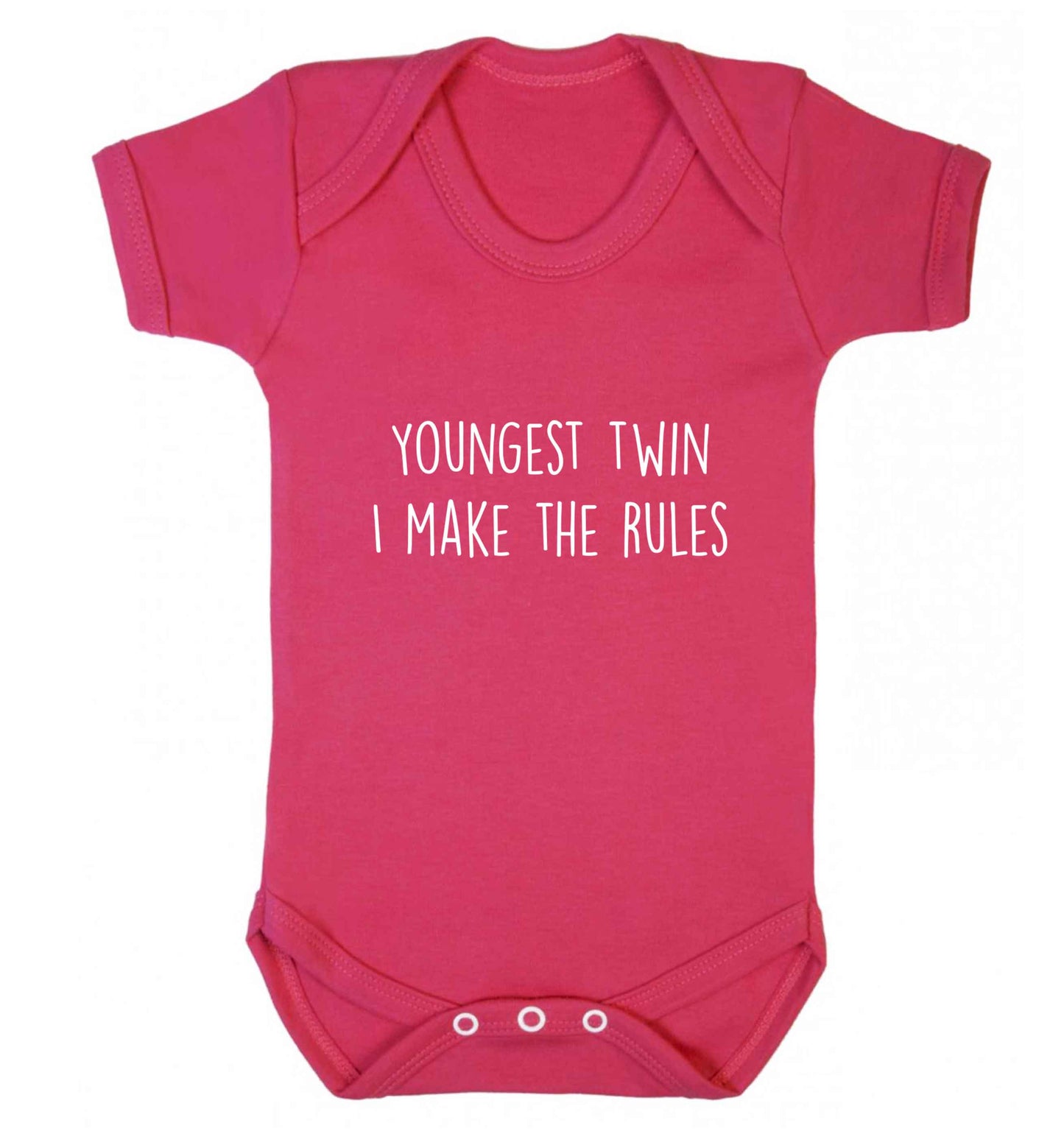 Youngest twin I make the rules baby vest dark pink 18-24 months