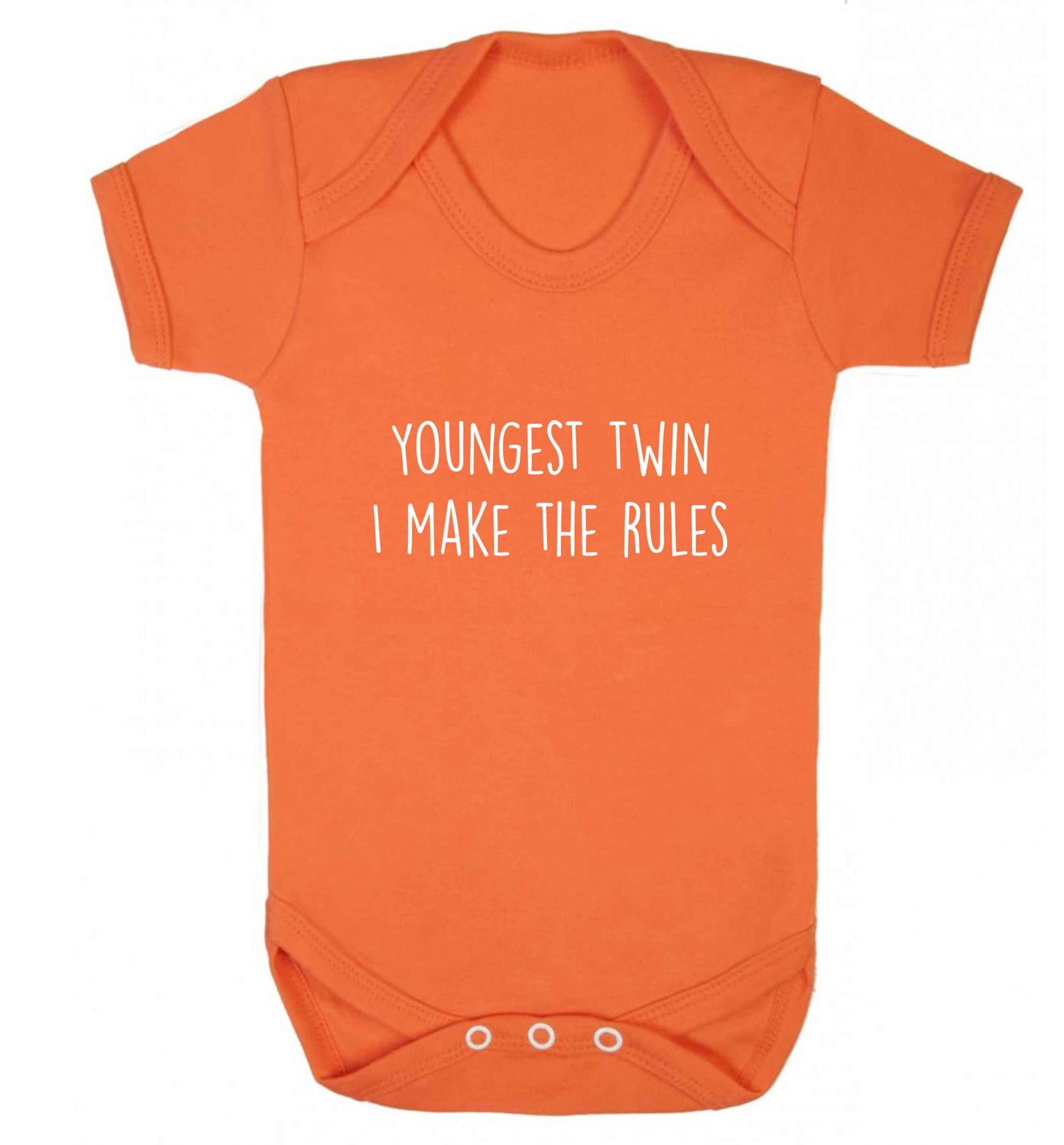 Youngest twin I make the rules baby vest orange 18-24 months