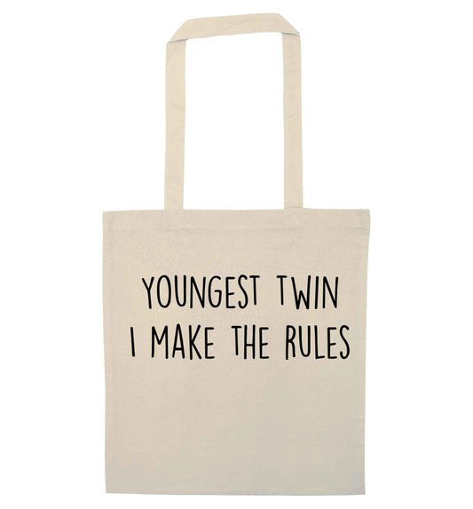 Youngest twin I make the rules natural tote bag